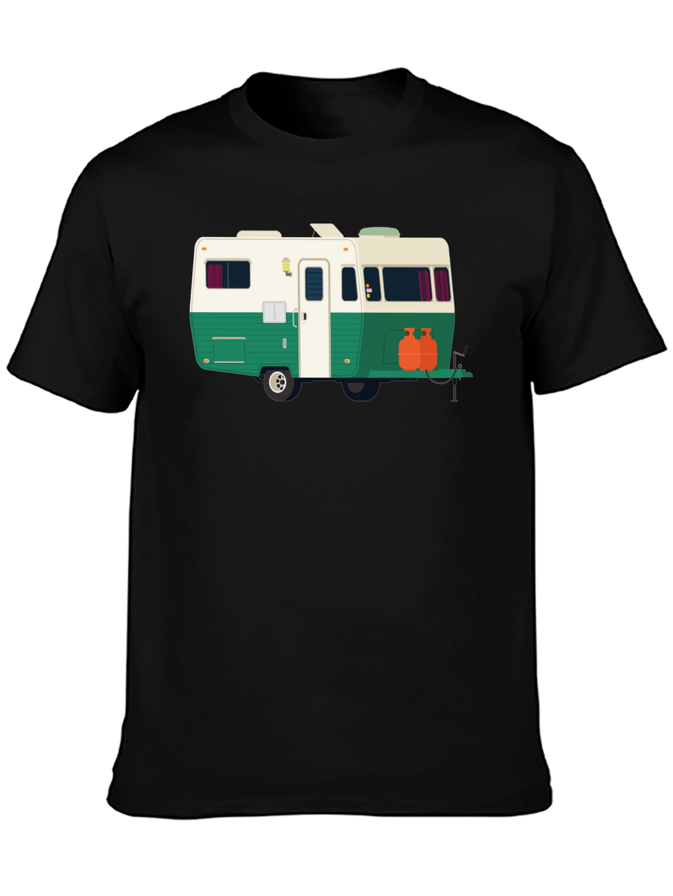Retro Camper Graphic Tee - Black Cotton T-Shirt