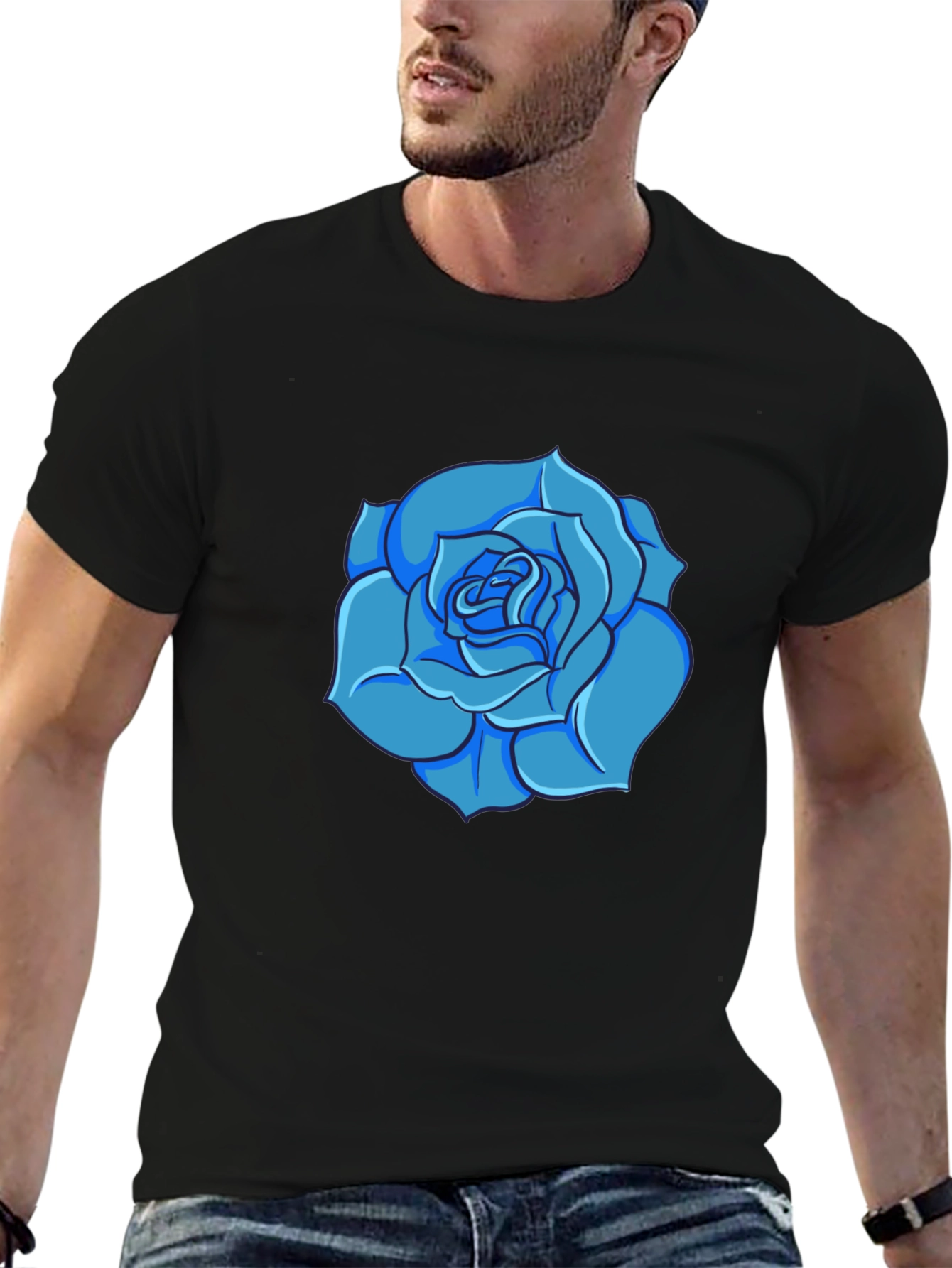 Blue Rose Graphic T-Shirt - Modern Style