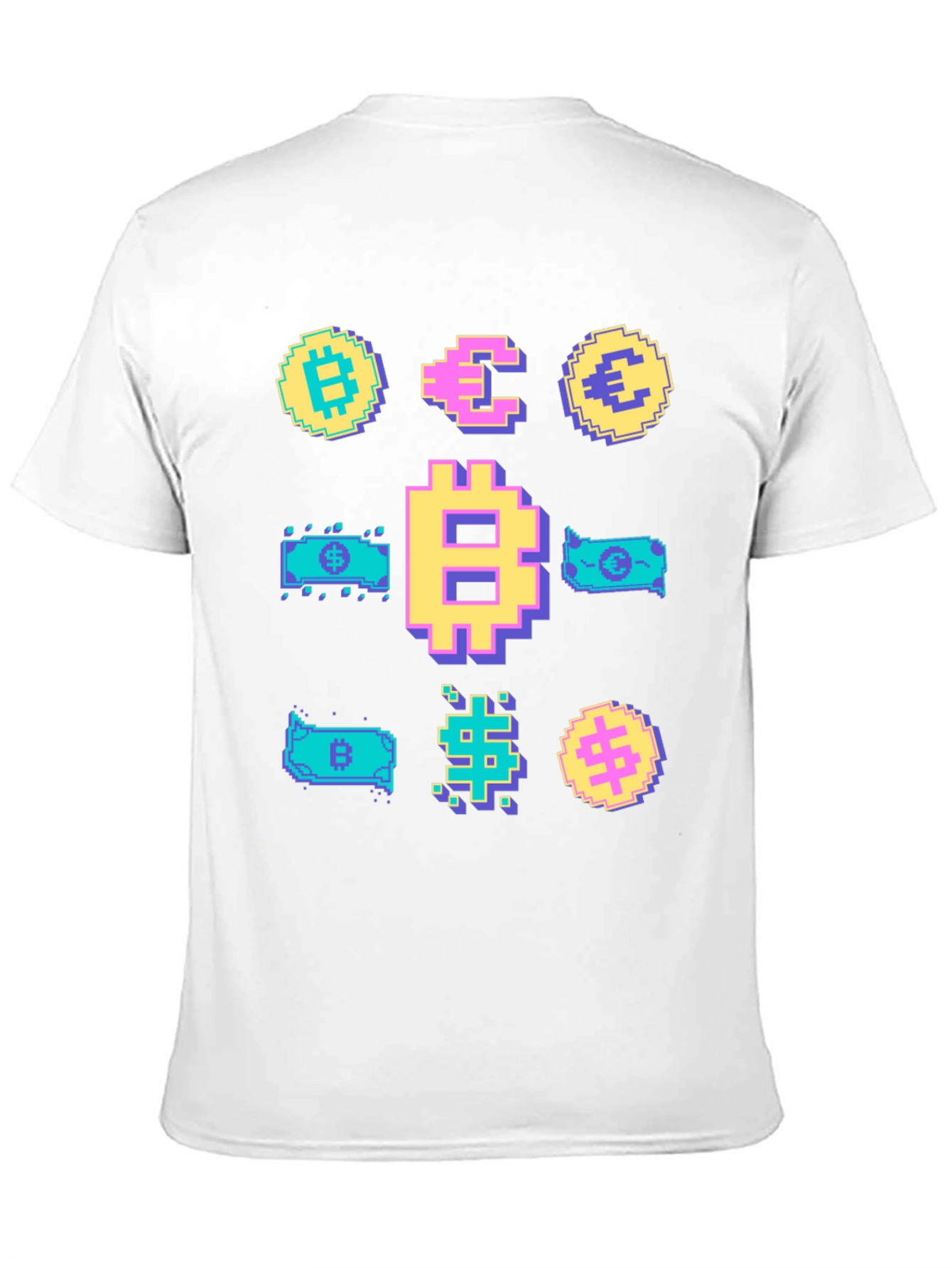 Crypto Pixel Art T-Shirt: Bitcoin Euro Dollar