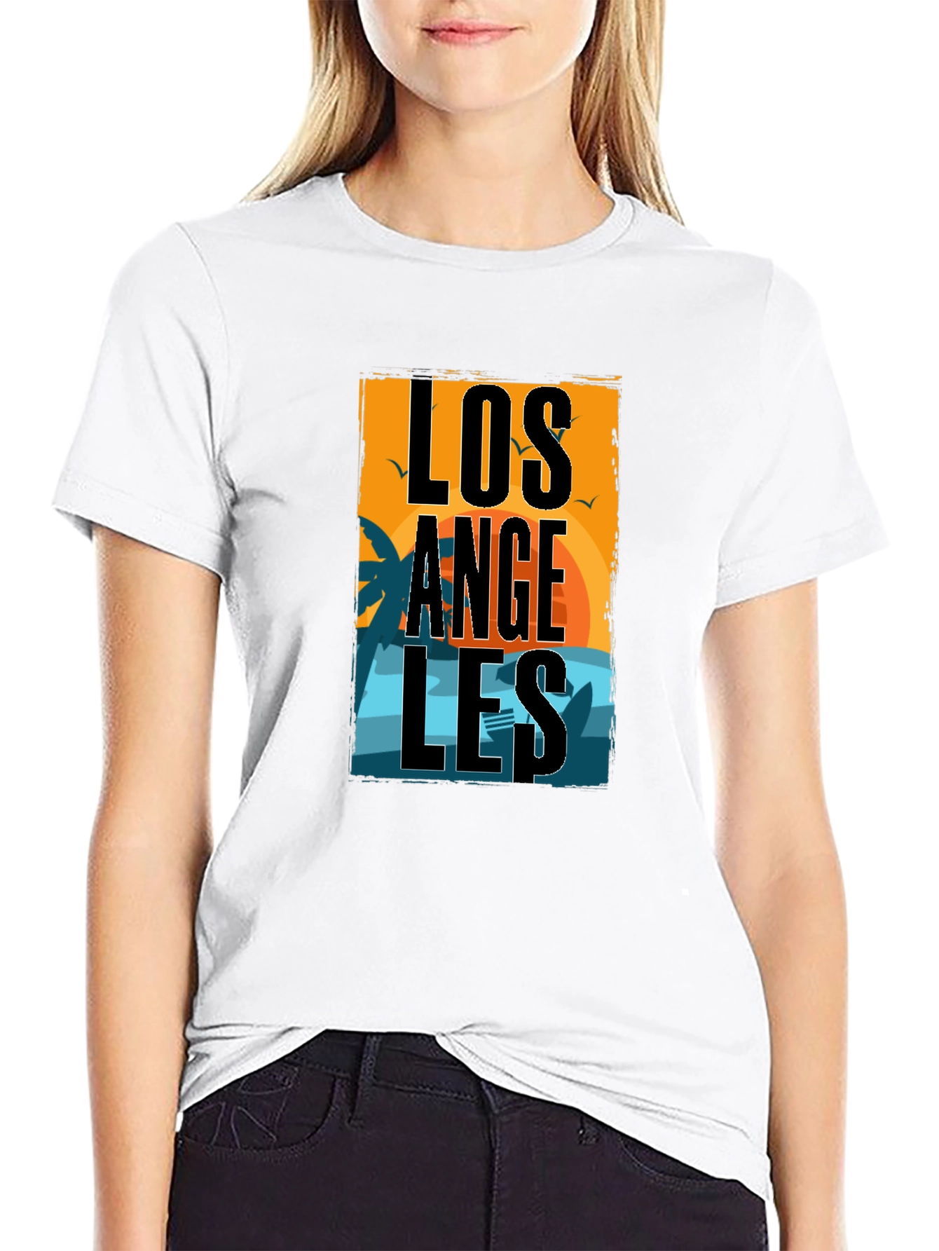 Los Angeles Sunset Graphic Print Black T-Shirt