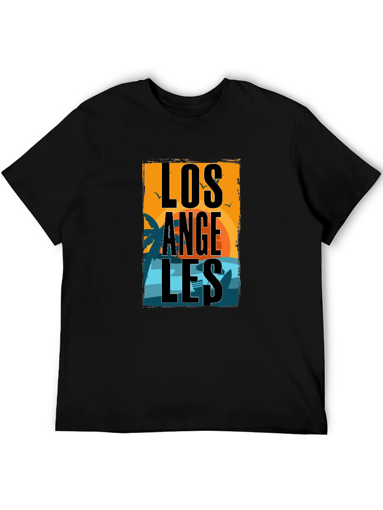 Los Angeles Sunset Graphic Print Black T-Shirt