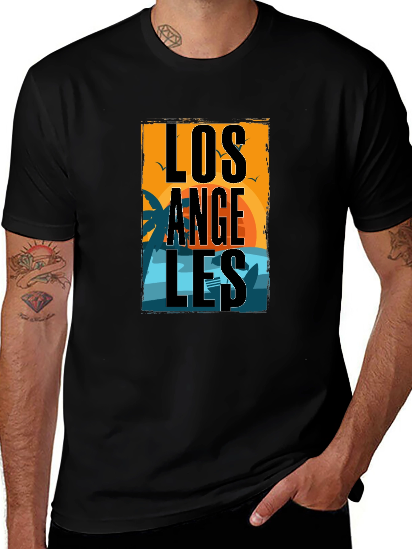 Los Angeles Sunset Graphic Print Black T-Shirt