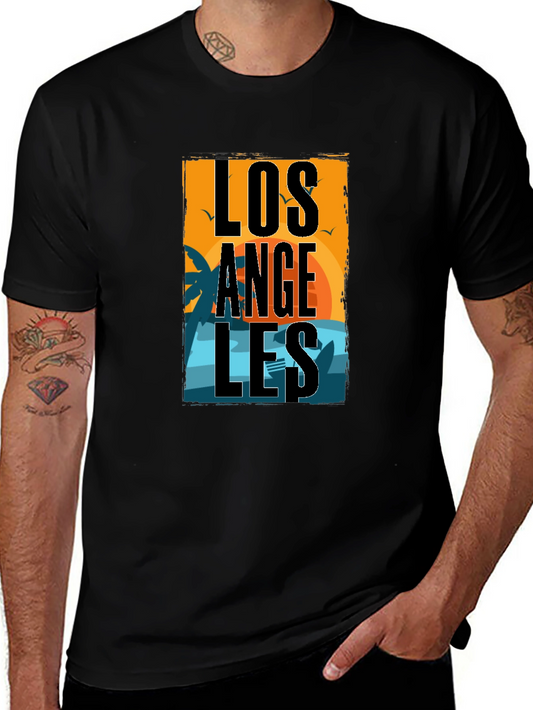 Los Angeles Sunset Graphic Print Black T-Shirt