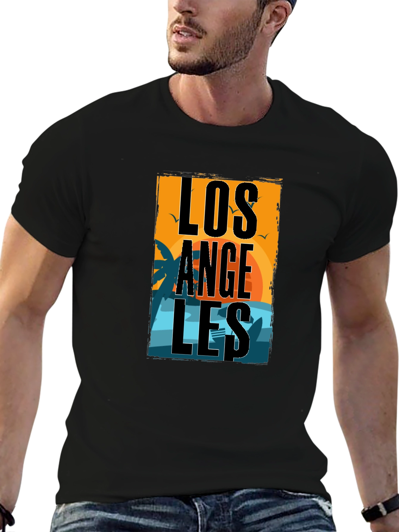 Los Angeles Sunset Graphic Print Black T-Shirt