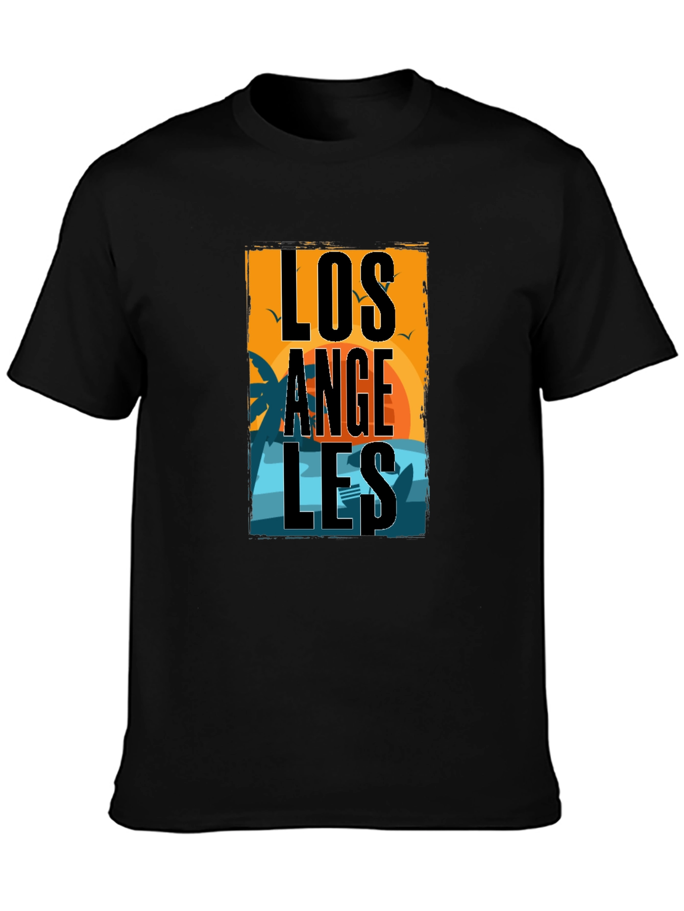 Los Angeles Sunset Graphic Print Black T-Shirt