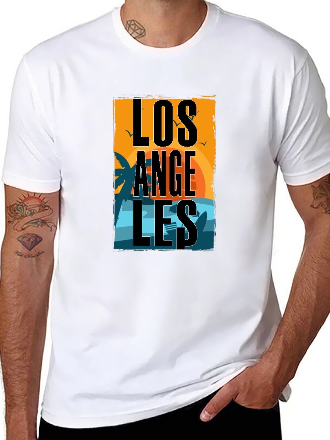 Los Angeles Sunset Graphic Print Black T-Shirt