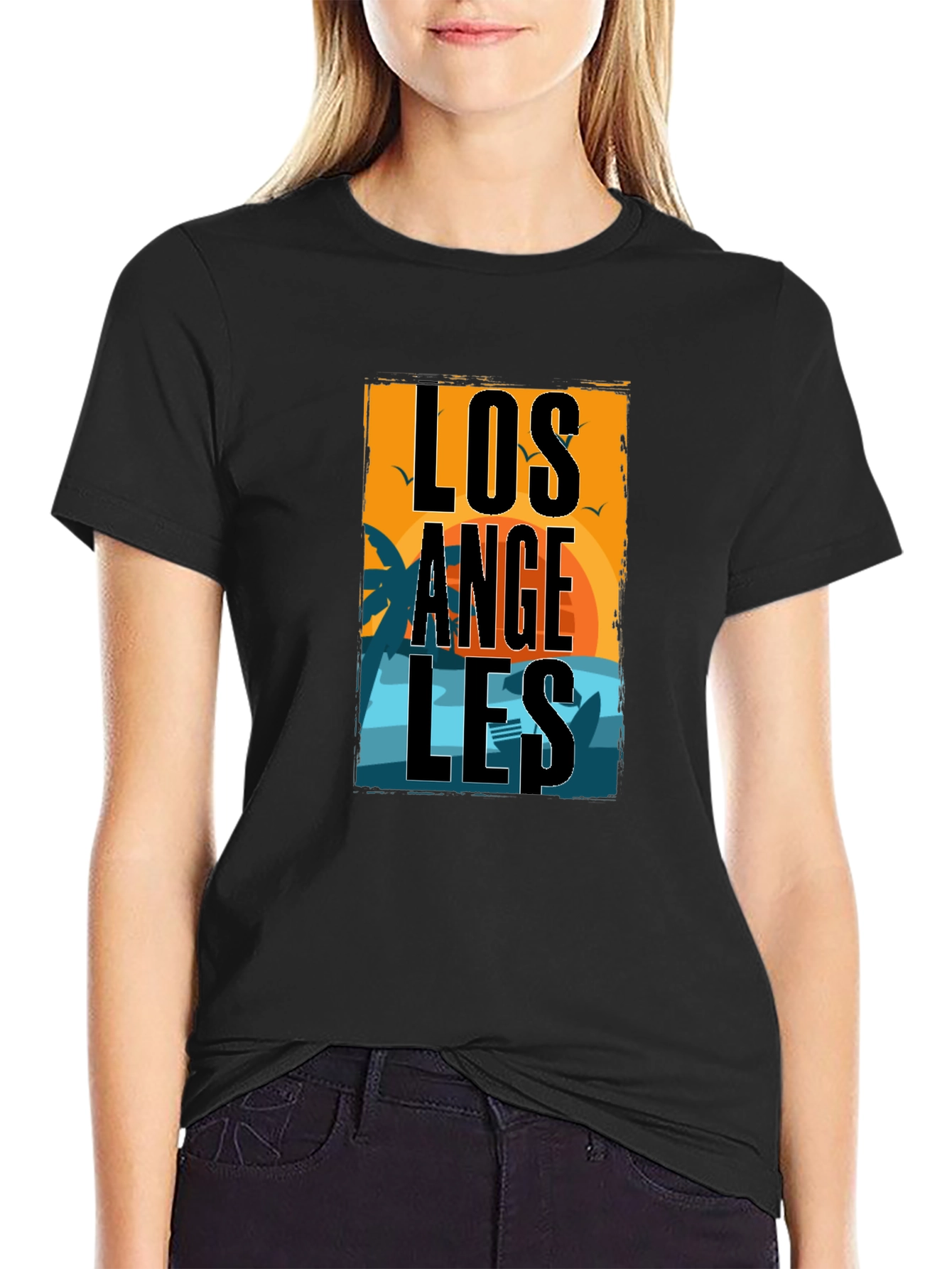 Los Angeles Sunset Graphic Print Black T-Shirt