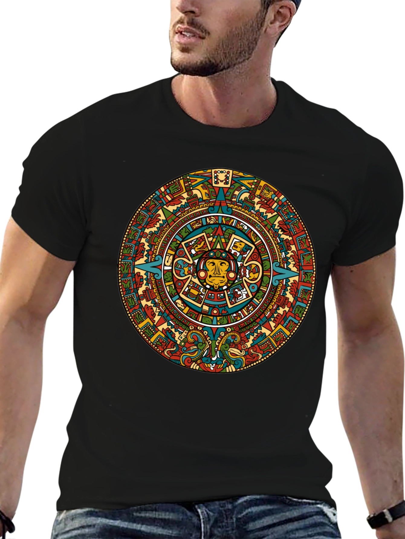 Aztec Calendar Graphic Print T-Shirt