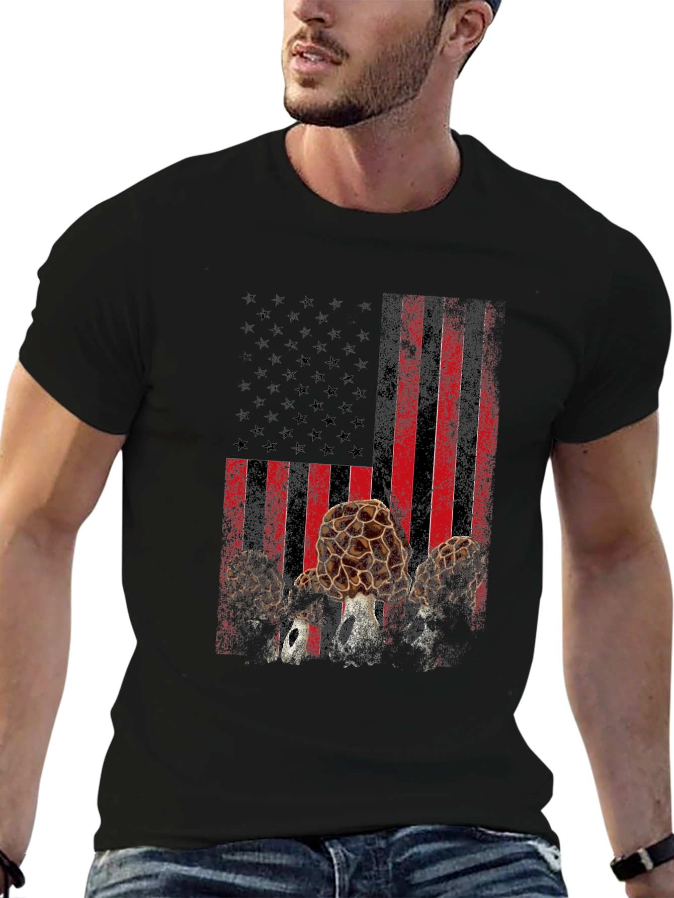 Morel Mushroom American Flag T-Shirt