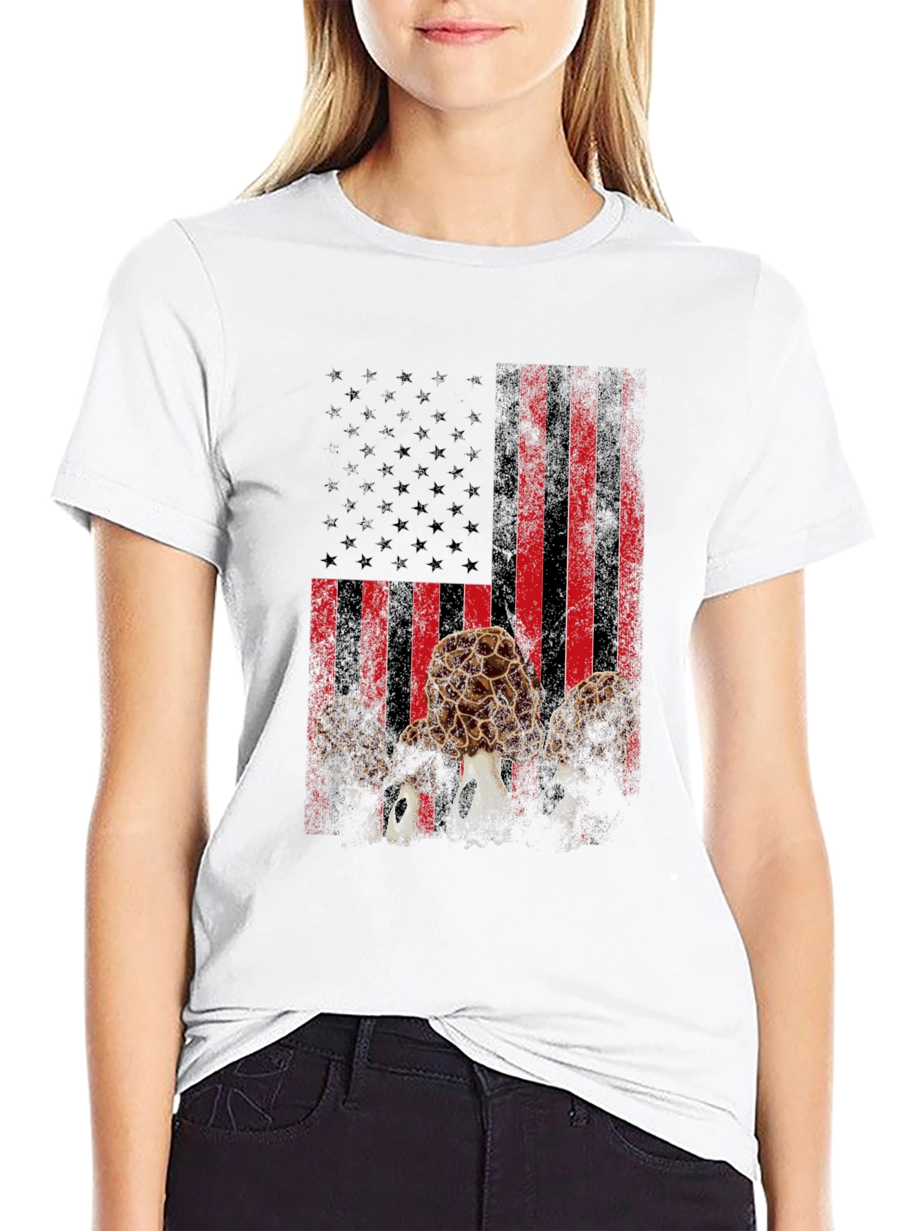 Morel Mushroom American Flag T-Shirt