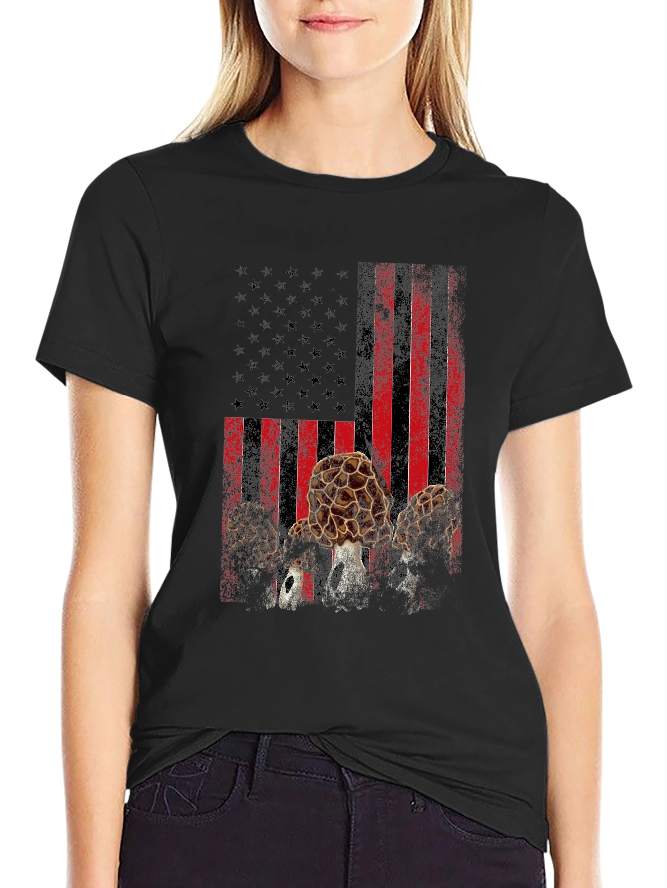 Morel Mushroom American Flag T-Shirt