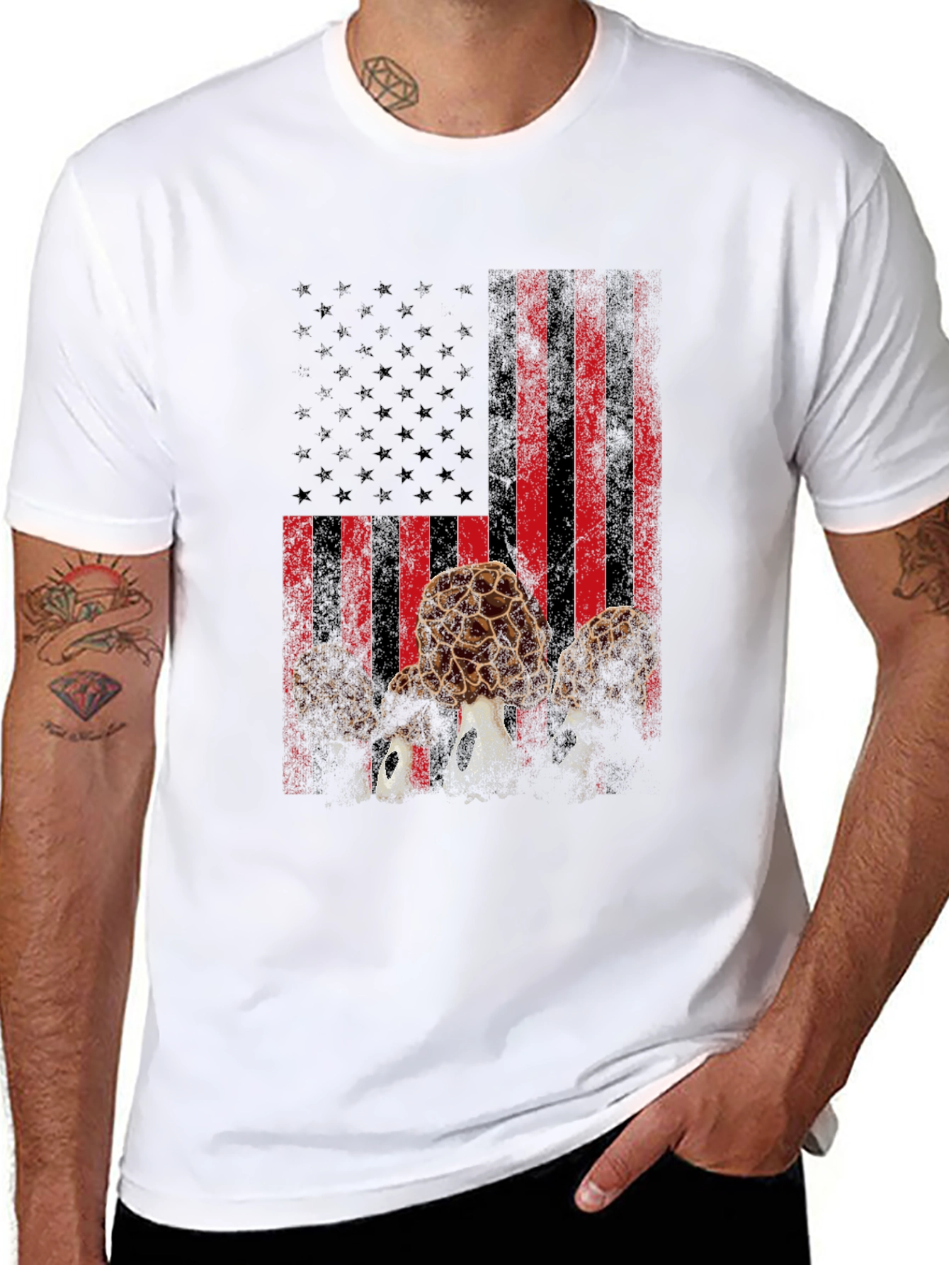Morel Mushroom American Flag T-Shirt