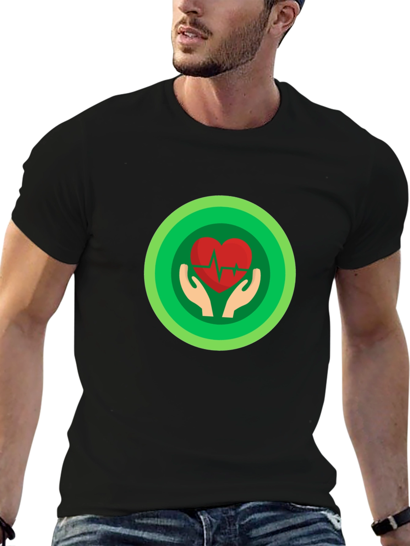 Heartbeat Hand Graphic Tee - Black Cotton T-Shirt
