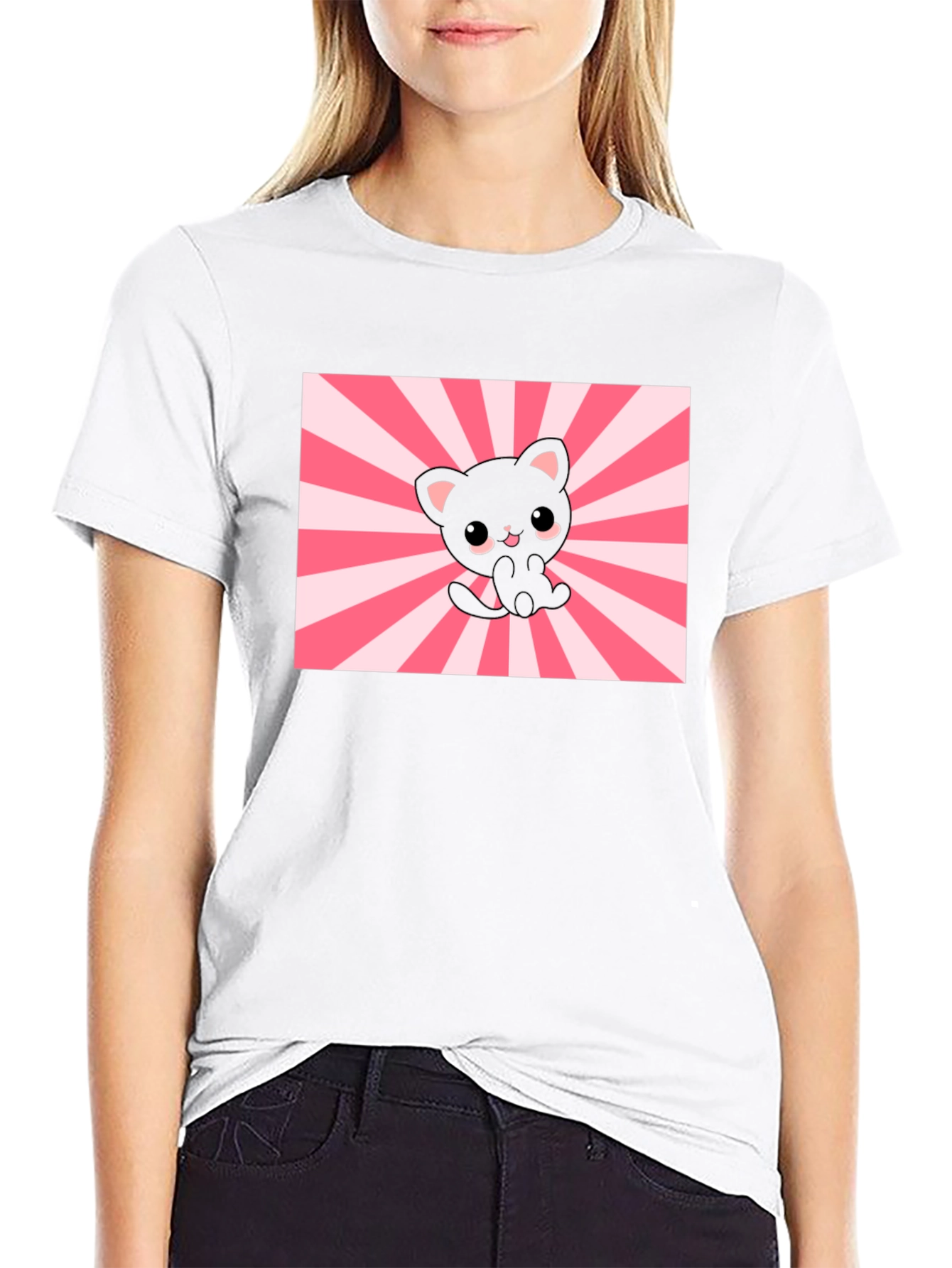 Cute Kawaii Cat T-Shirt - Black