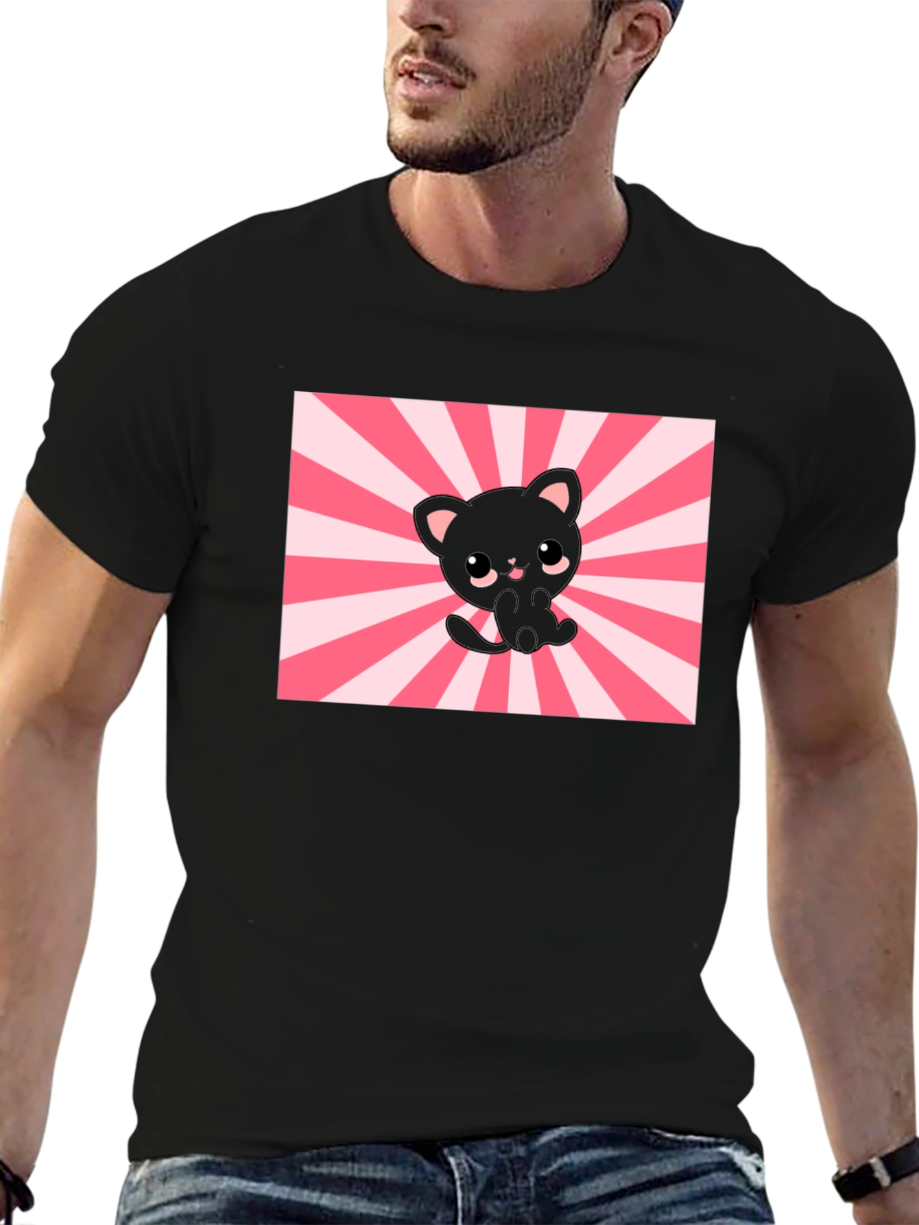 Cute Kawaii Cat T-Shirt - Black