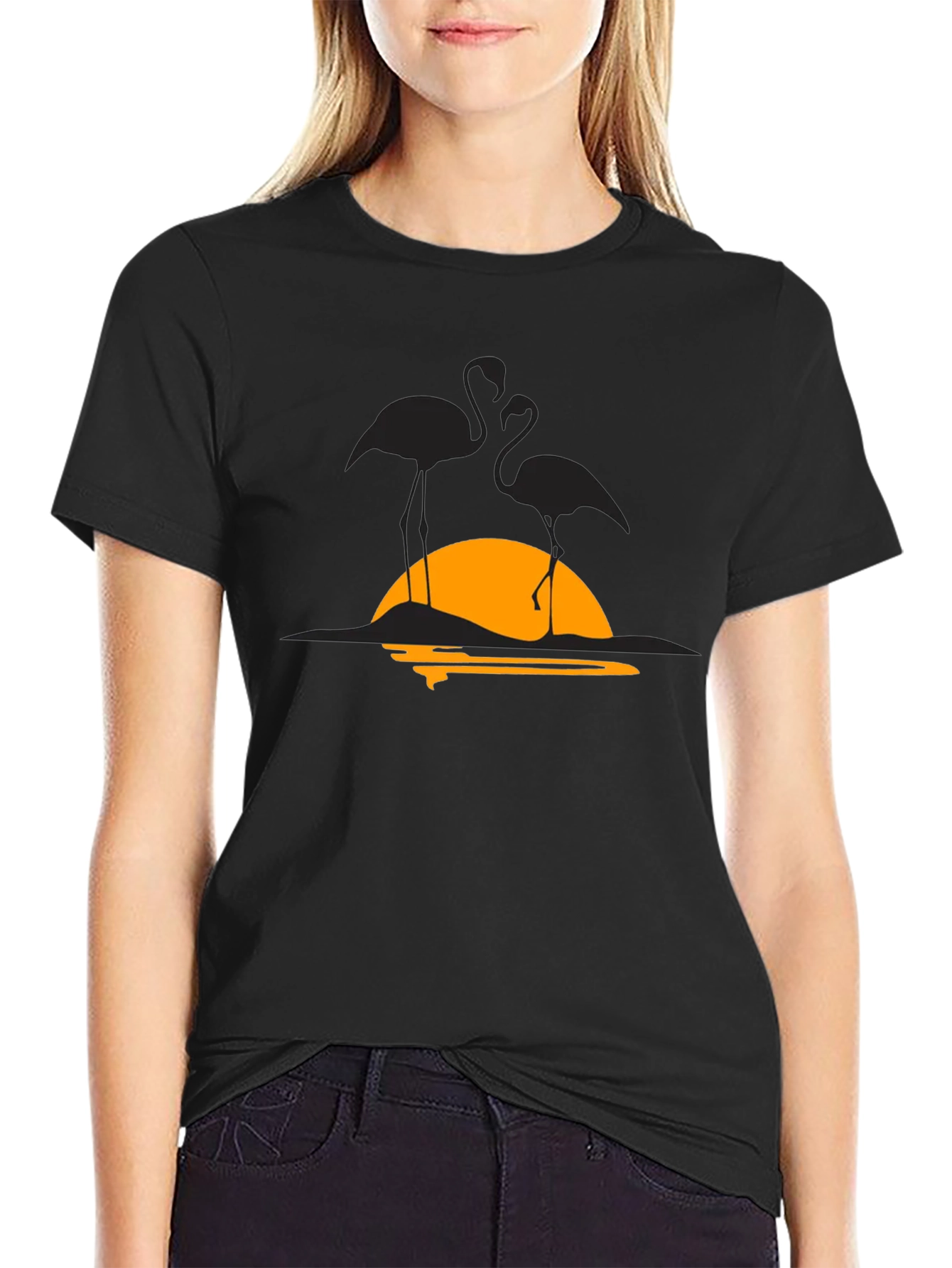 Flamingo Sunset Graphic Tee - Black