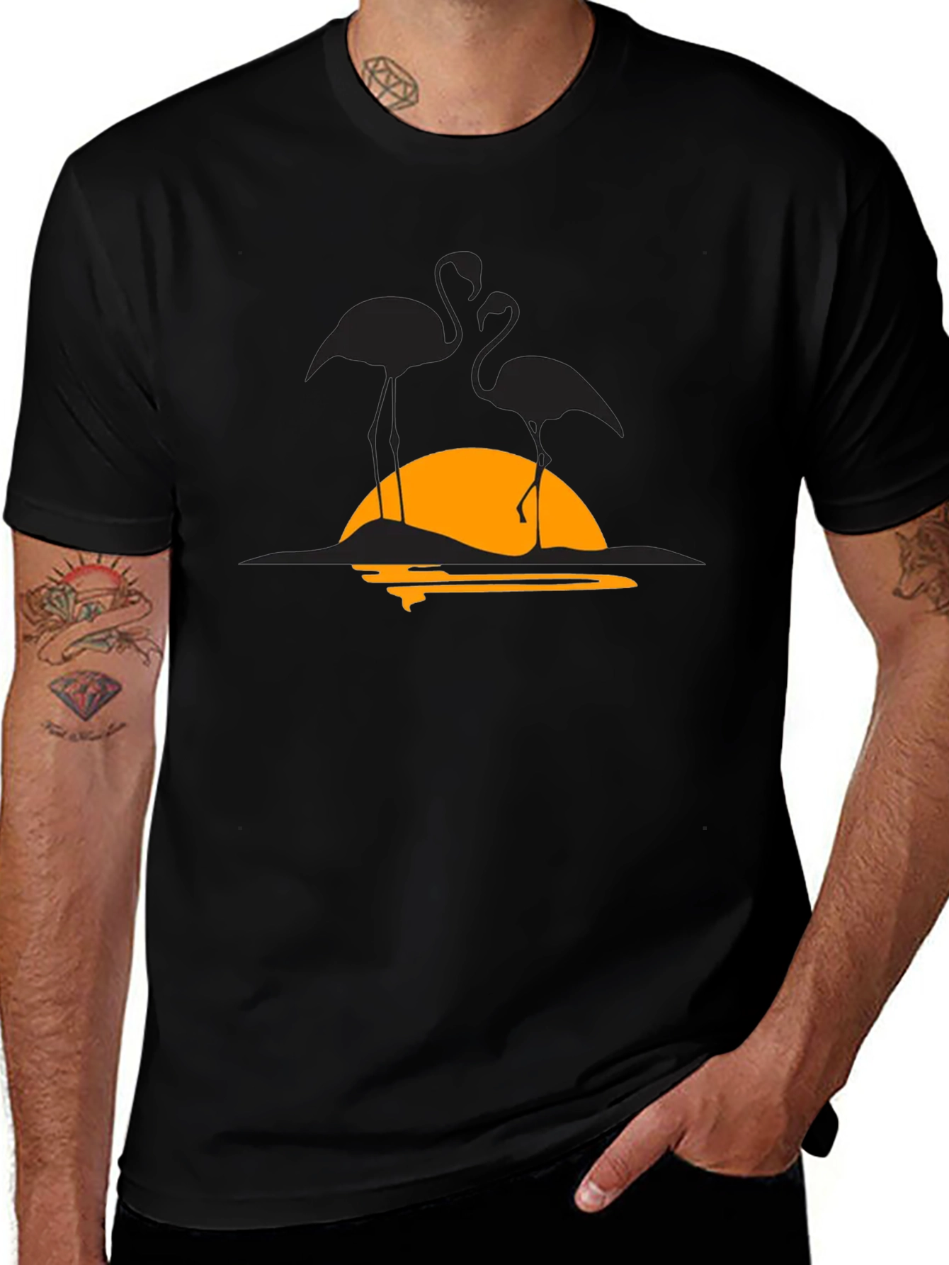 Flamingo Sunset Graphic Tee - Black