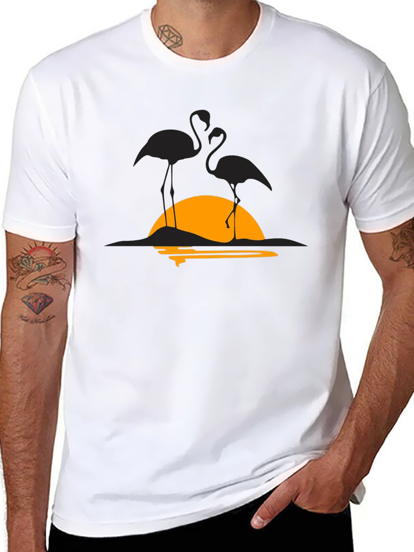 Flamingo Sunset Graphic Tee - Black