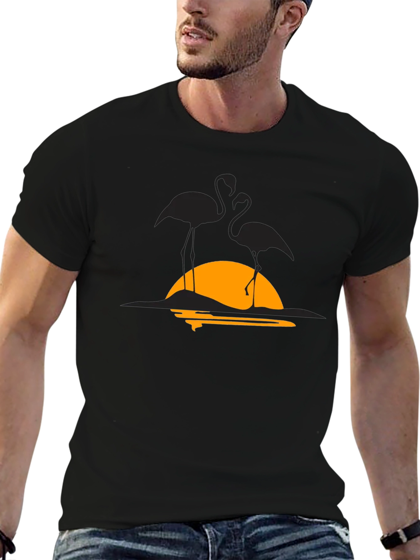 Flamingo Sunset Graphic Tee - Black