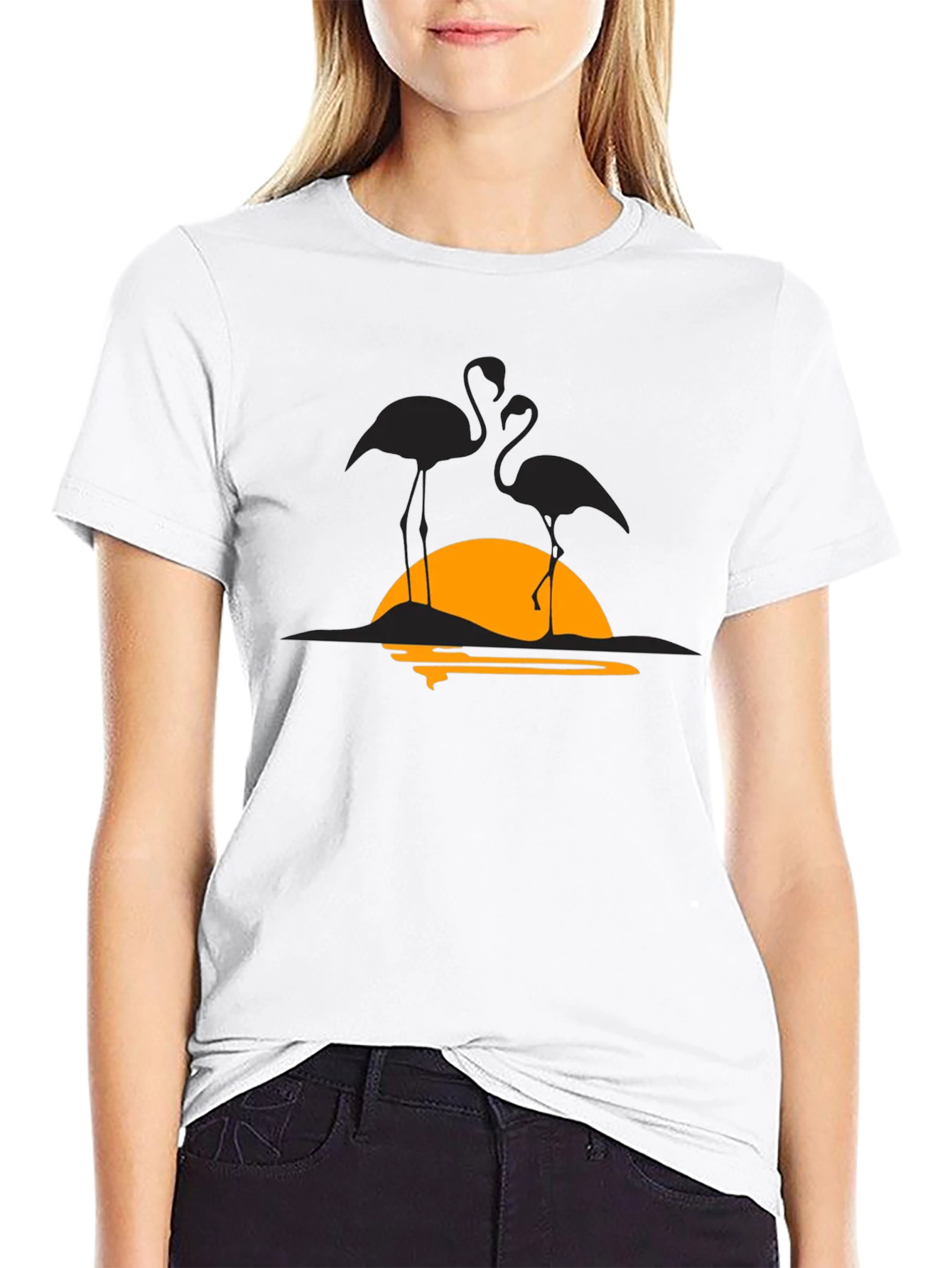 Flamingo Sunset Graphic Tee - Black