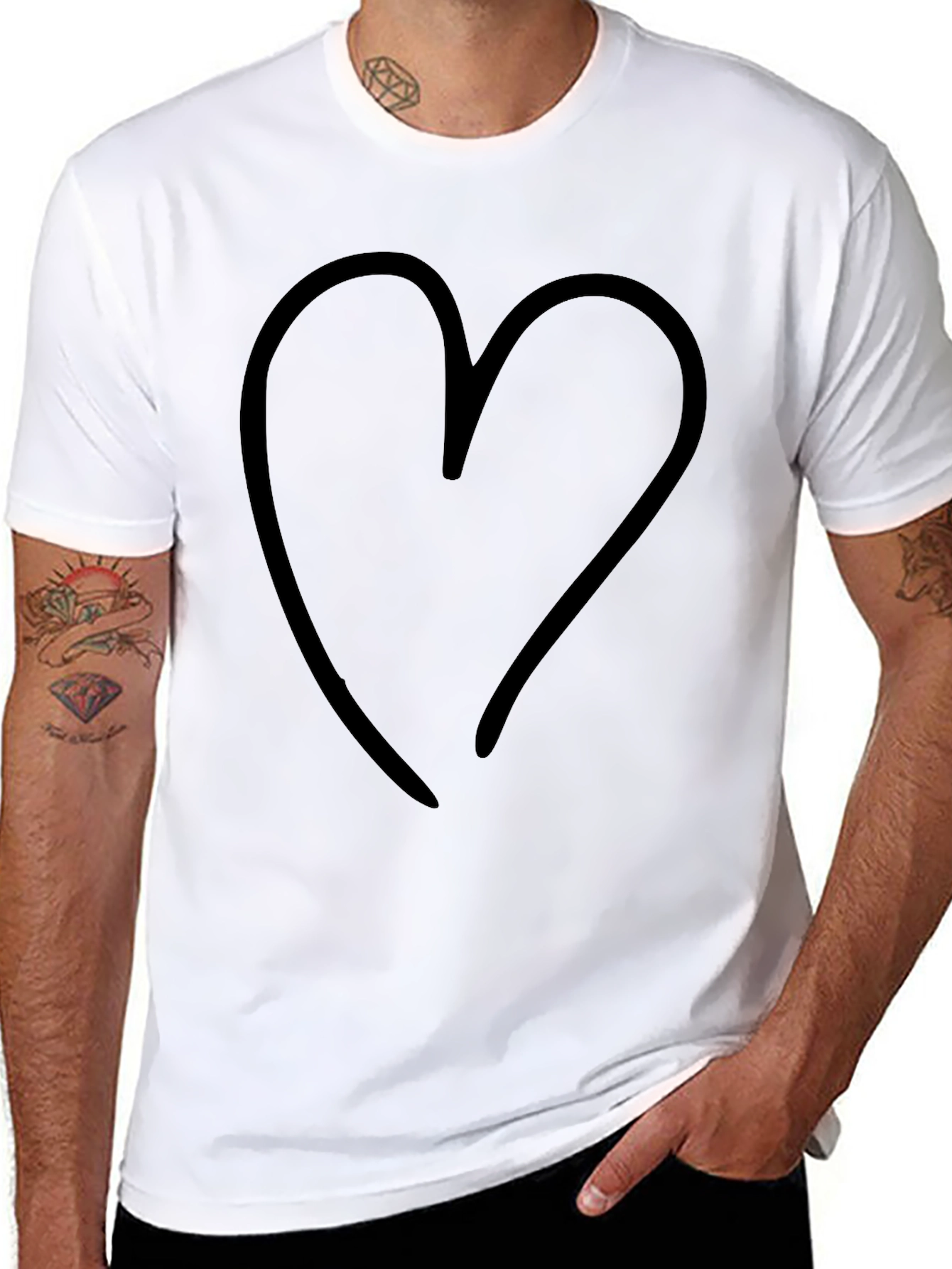 Minimalist Heart Graphic T-Shirt - Solid Black