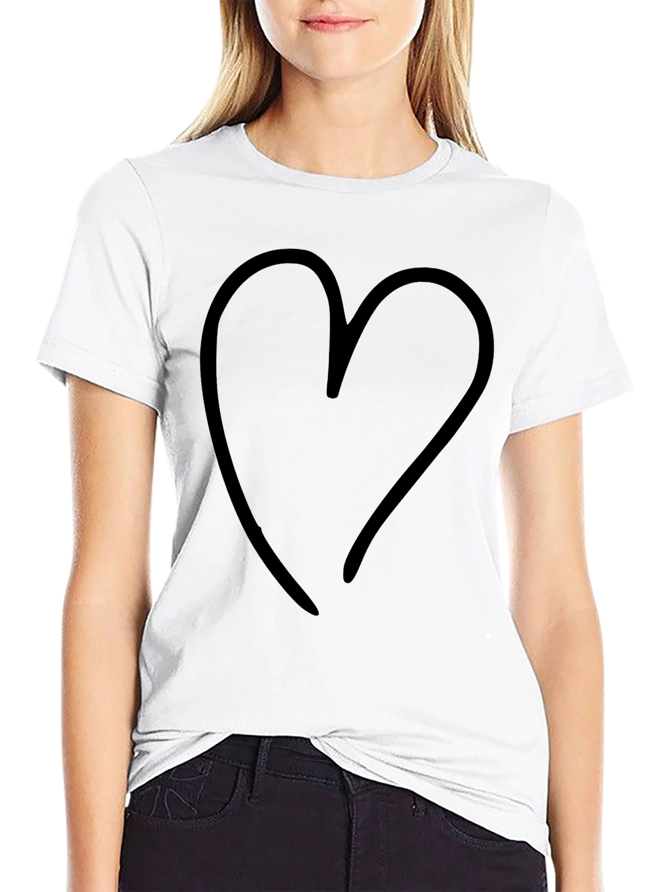 Minimalist Heart Graphic T-Shirt - Solid Black
