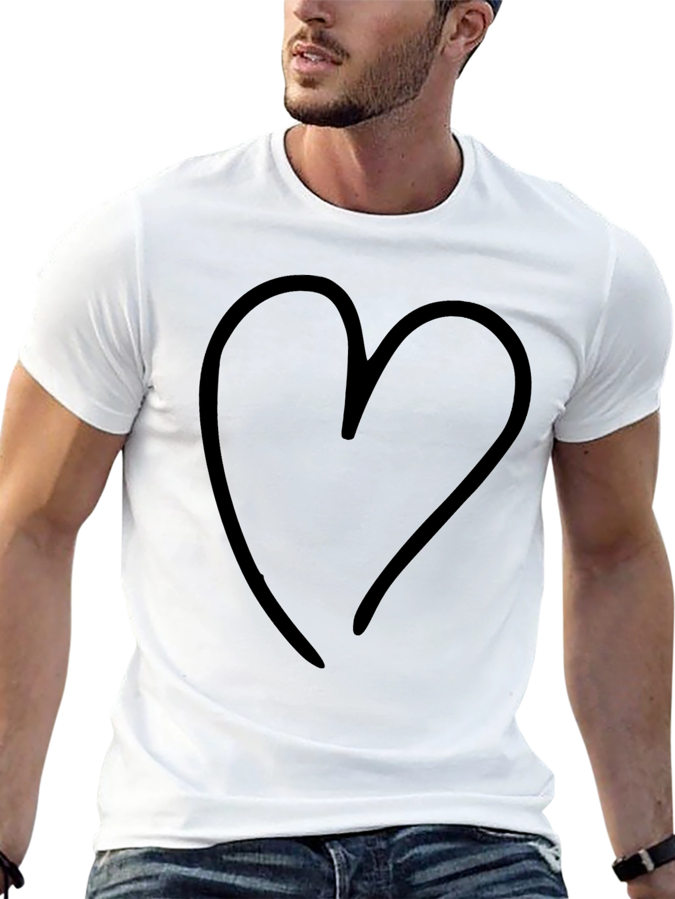 Minimalist Heart Graphic T-Shirt - Solid Black