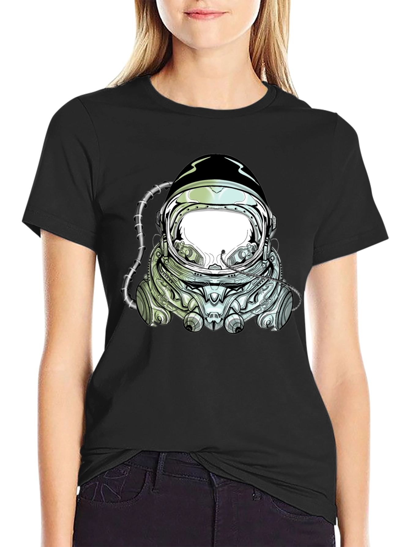 Astronaut Helmet Graphic T-Shirt - Black