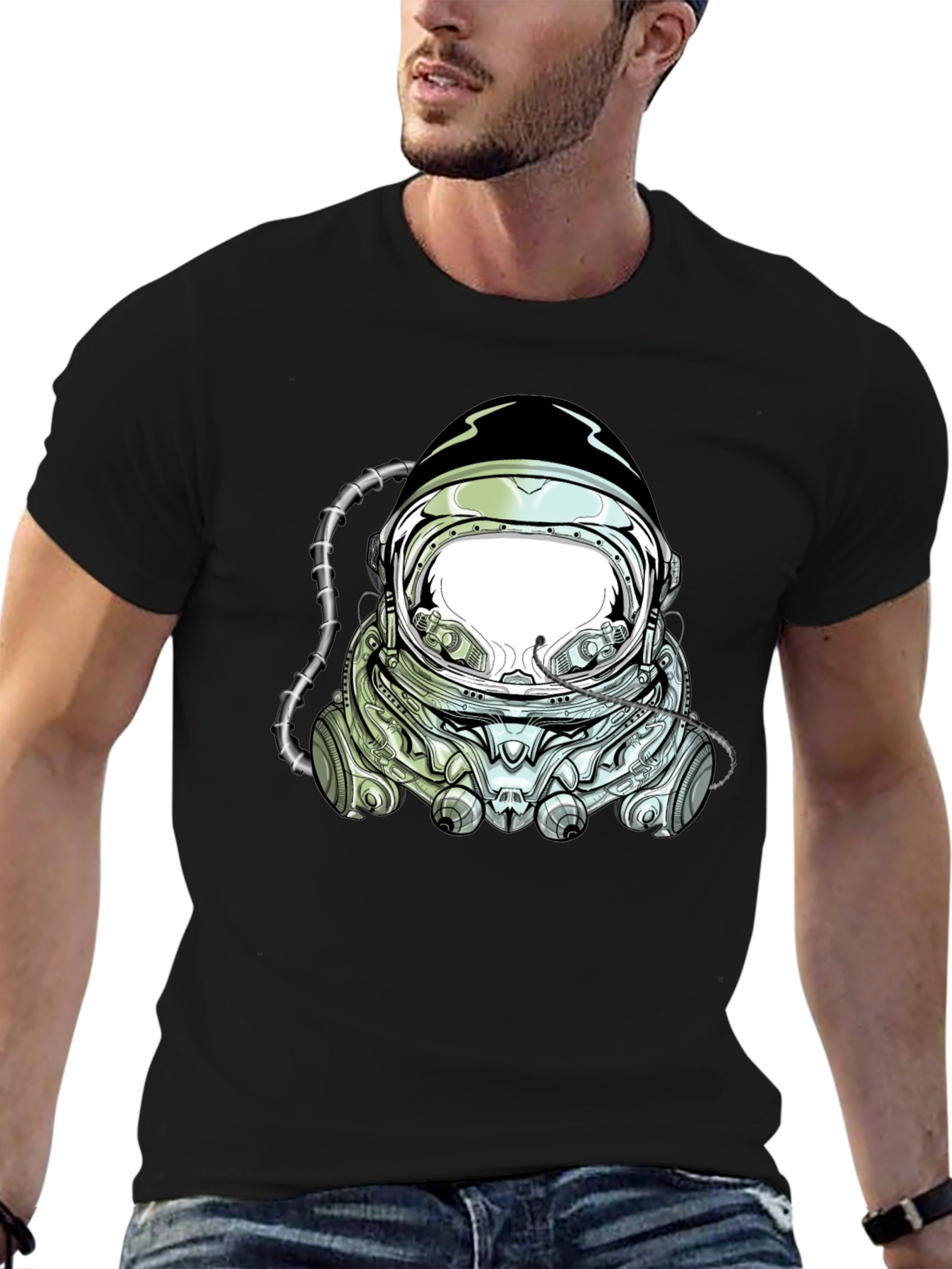 Astronaut Helmet Graphic T-Shirt - Black