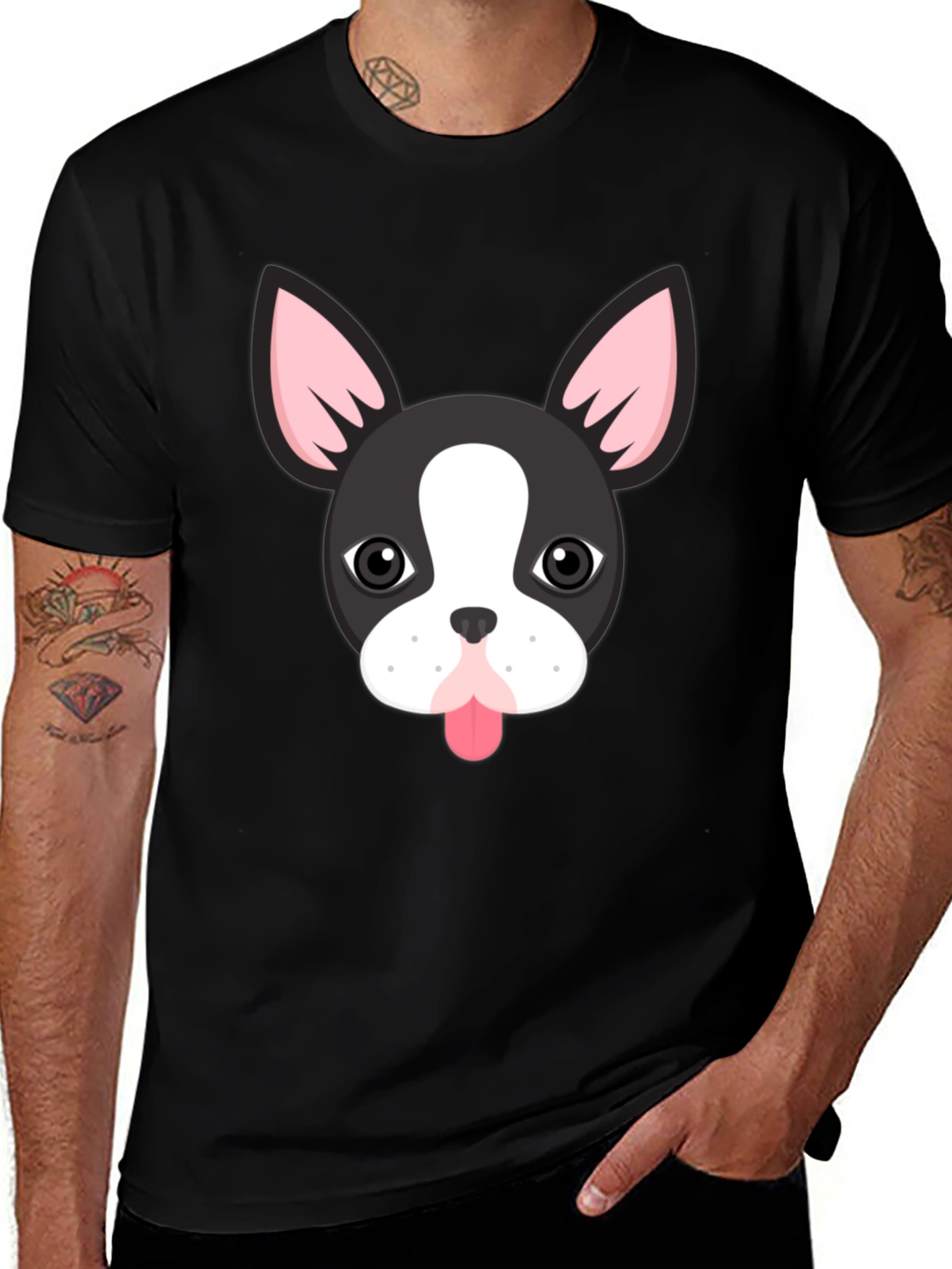 Black T-Shirt with Cute Dog Design