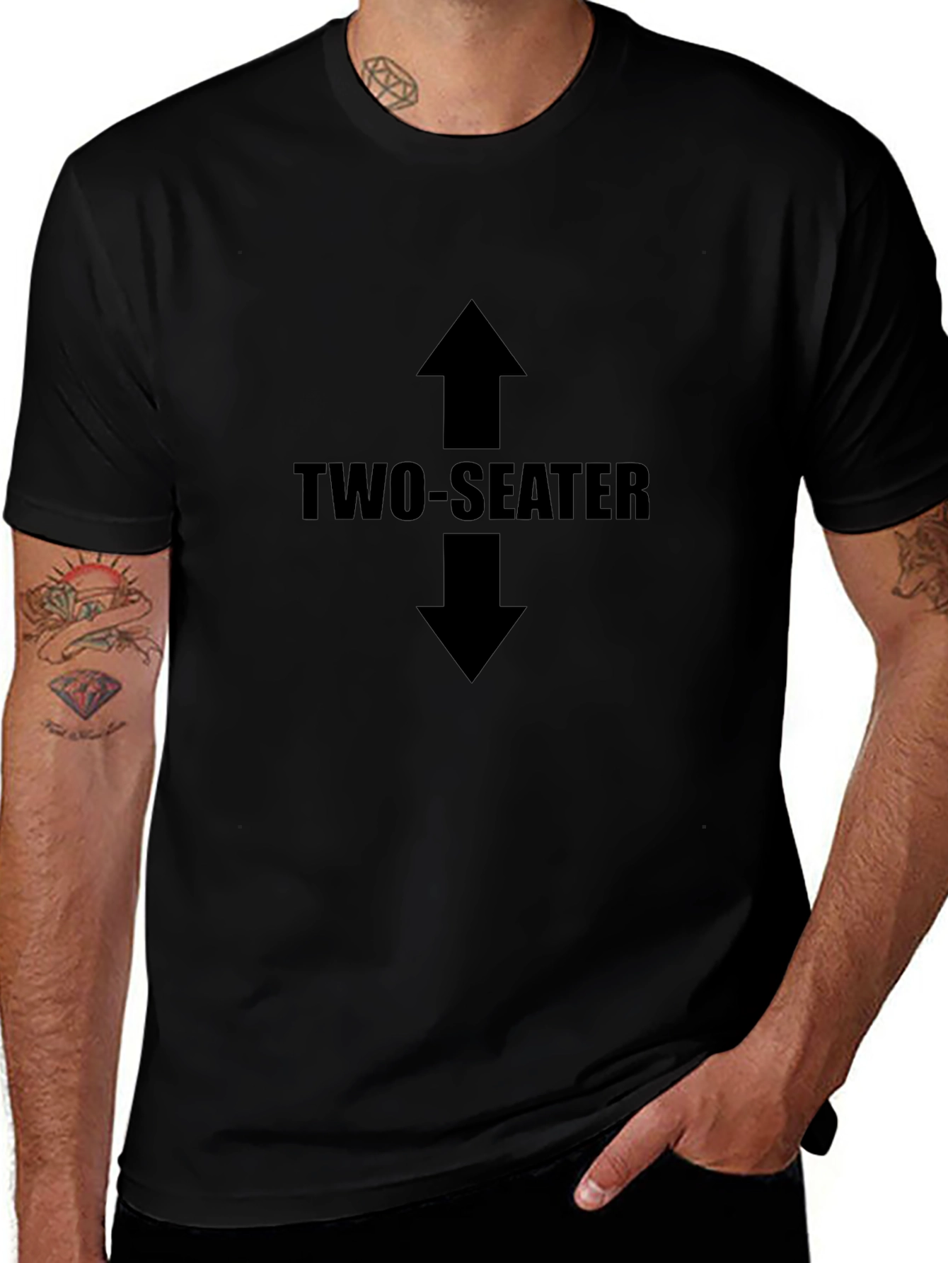 Two-Seater Graphic Tee - Black Cotton Crew Neck