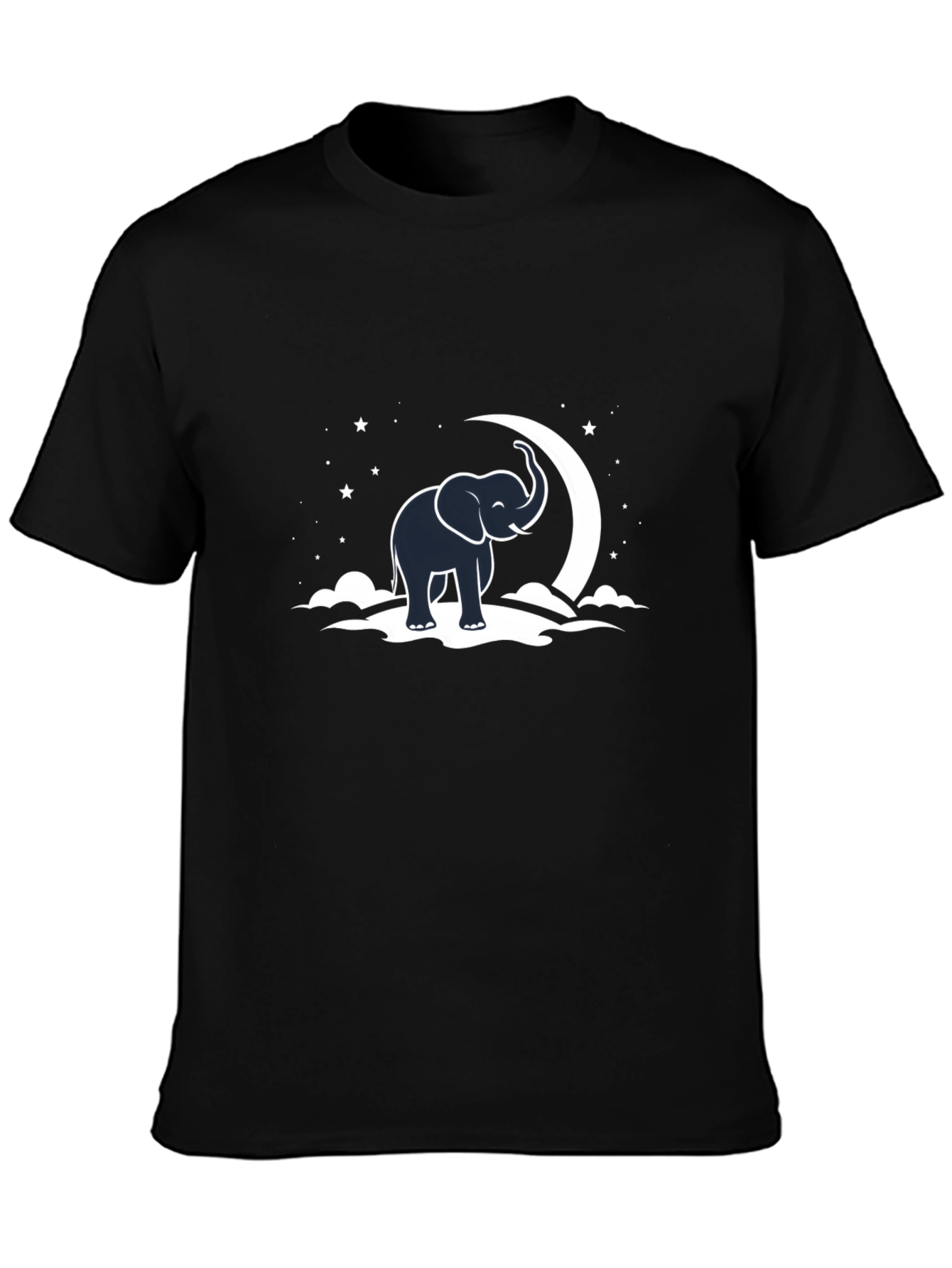 Elephant & Moon Graphic Tee - Black Cotton T-Shirt