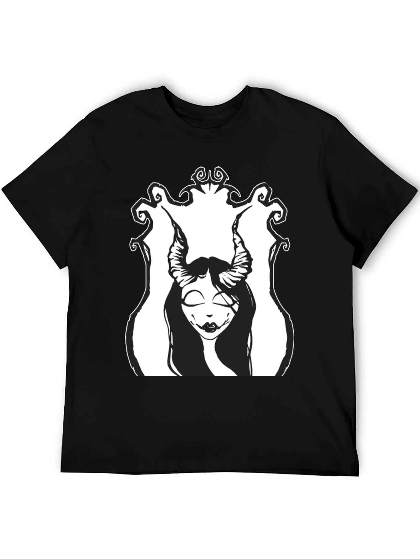 Black T-Shirt with Gothic Horned Girl Graphic