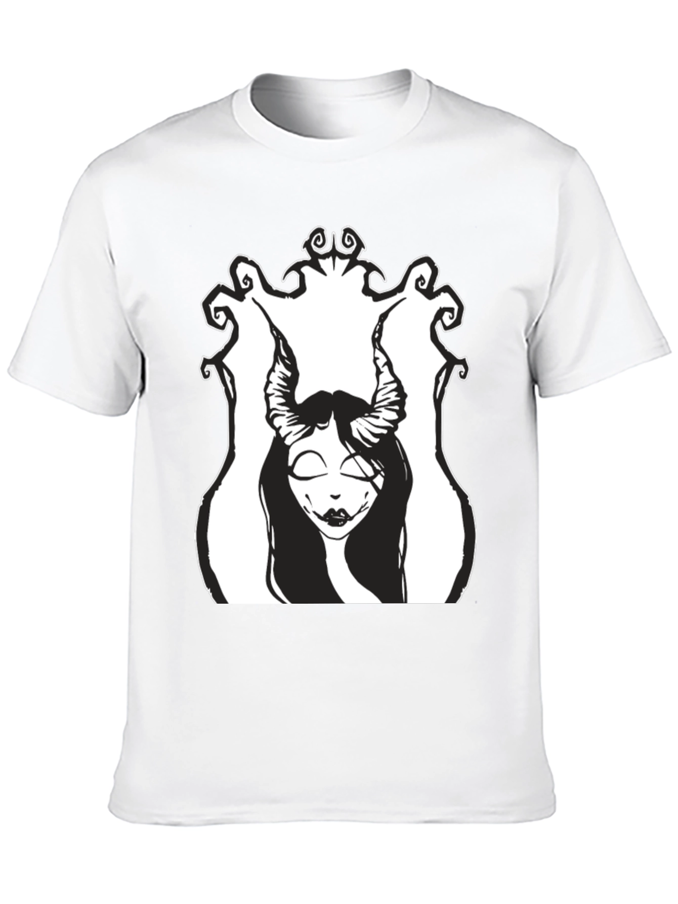 Black T-Shirt with Gothic Horned Girl Graphic