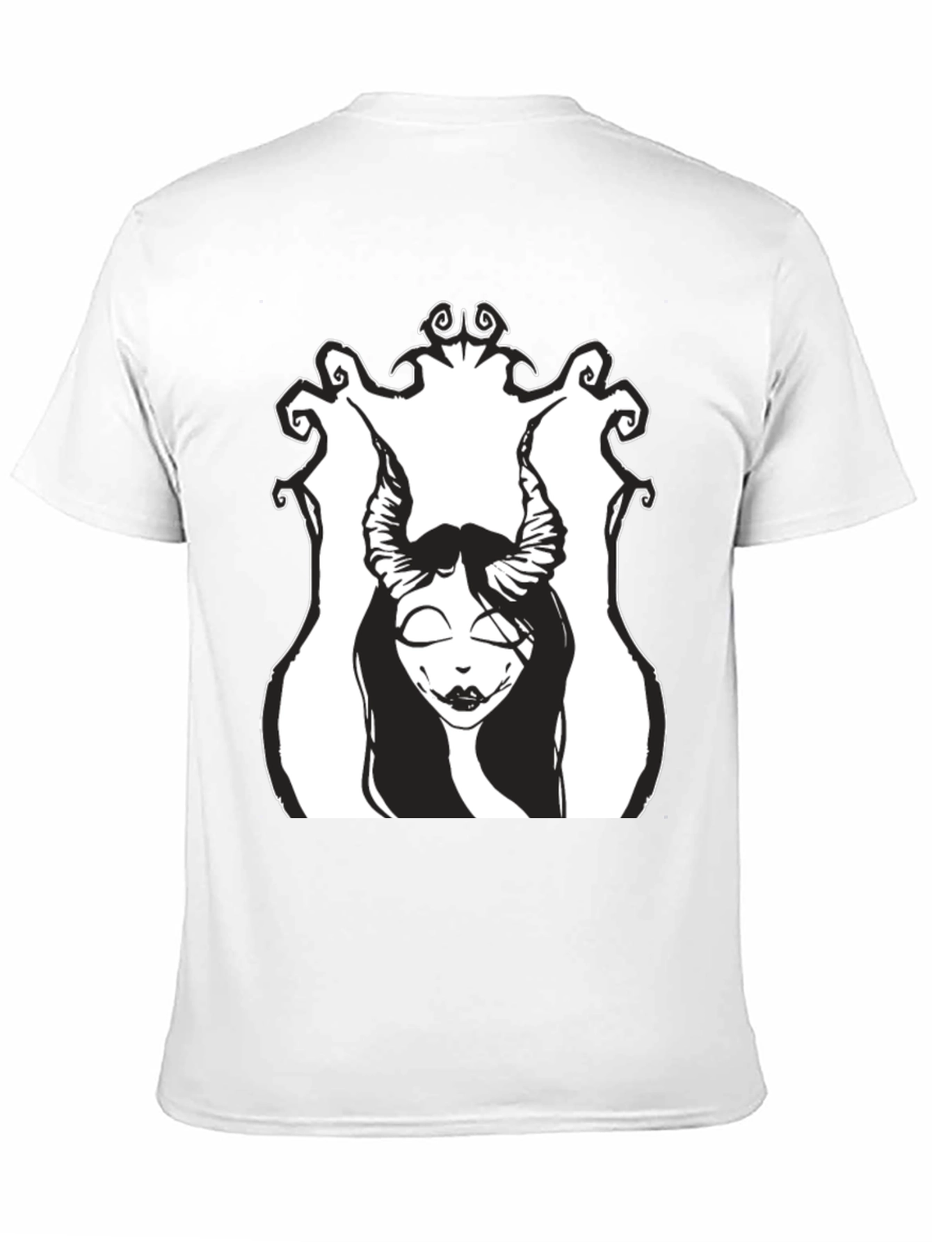 Black T-Shirt with Gothic Horned Girl Graphic
