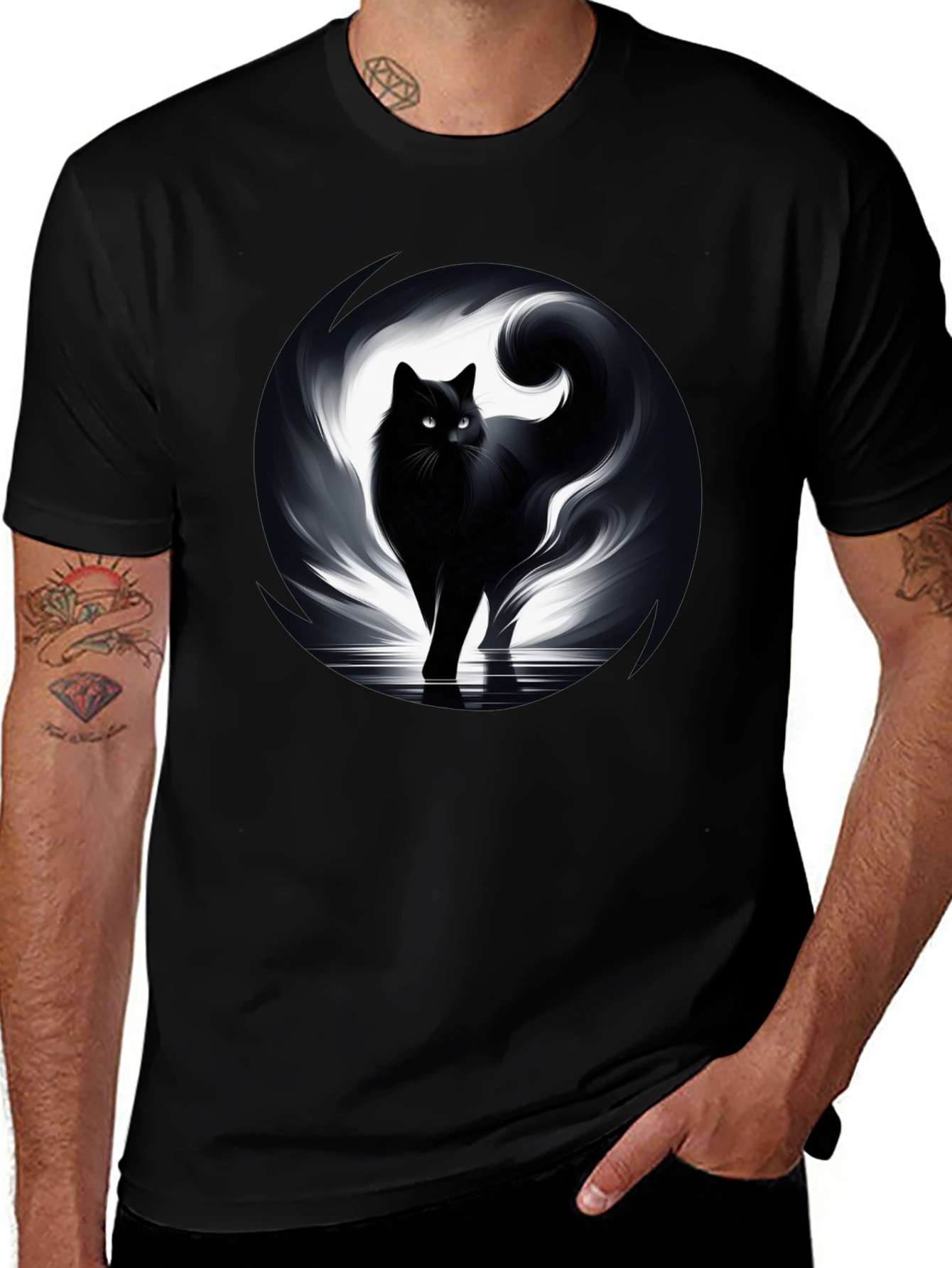 Mystic Cat Graphic Tee - Black