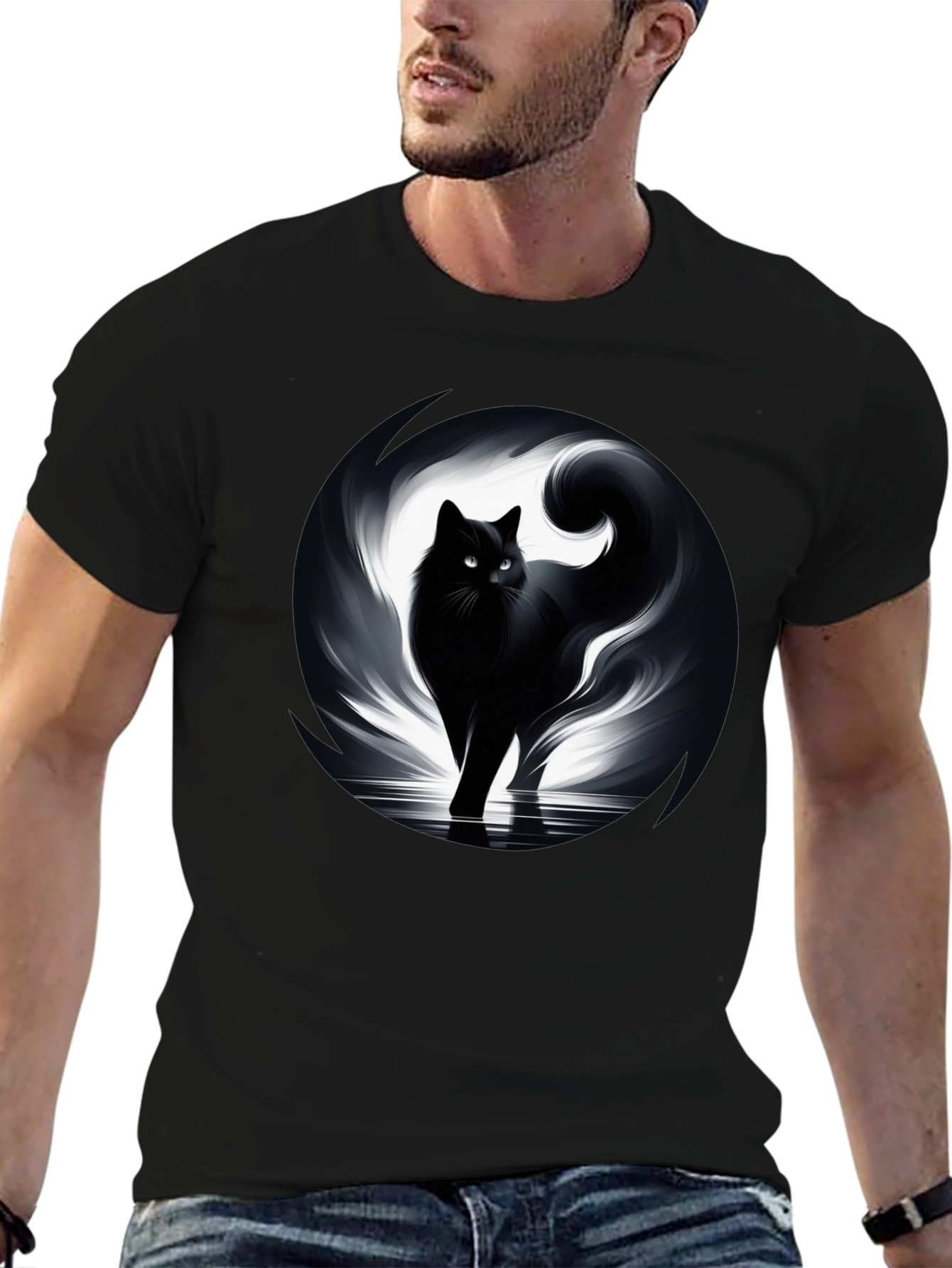 Mystic Cat Graphic Tee - Black