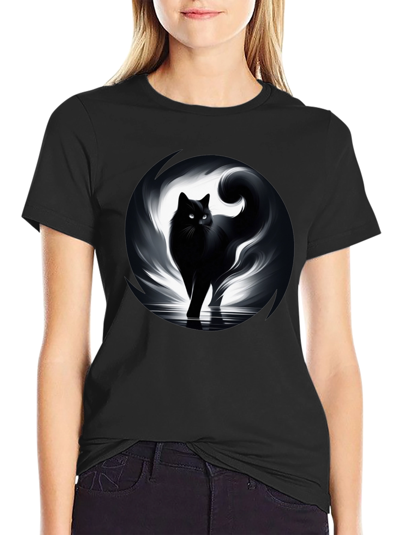 Mystic Cat Graphic Tee - Black
