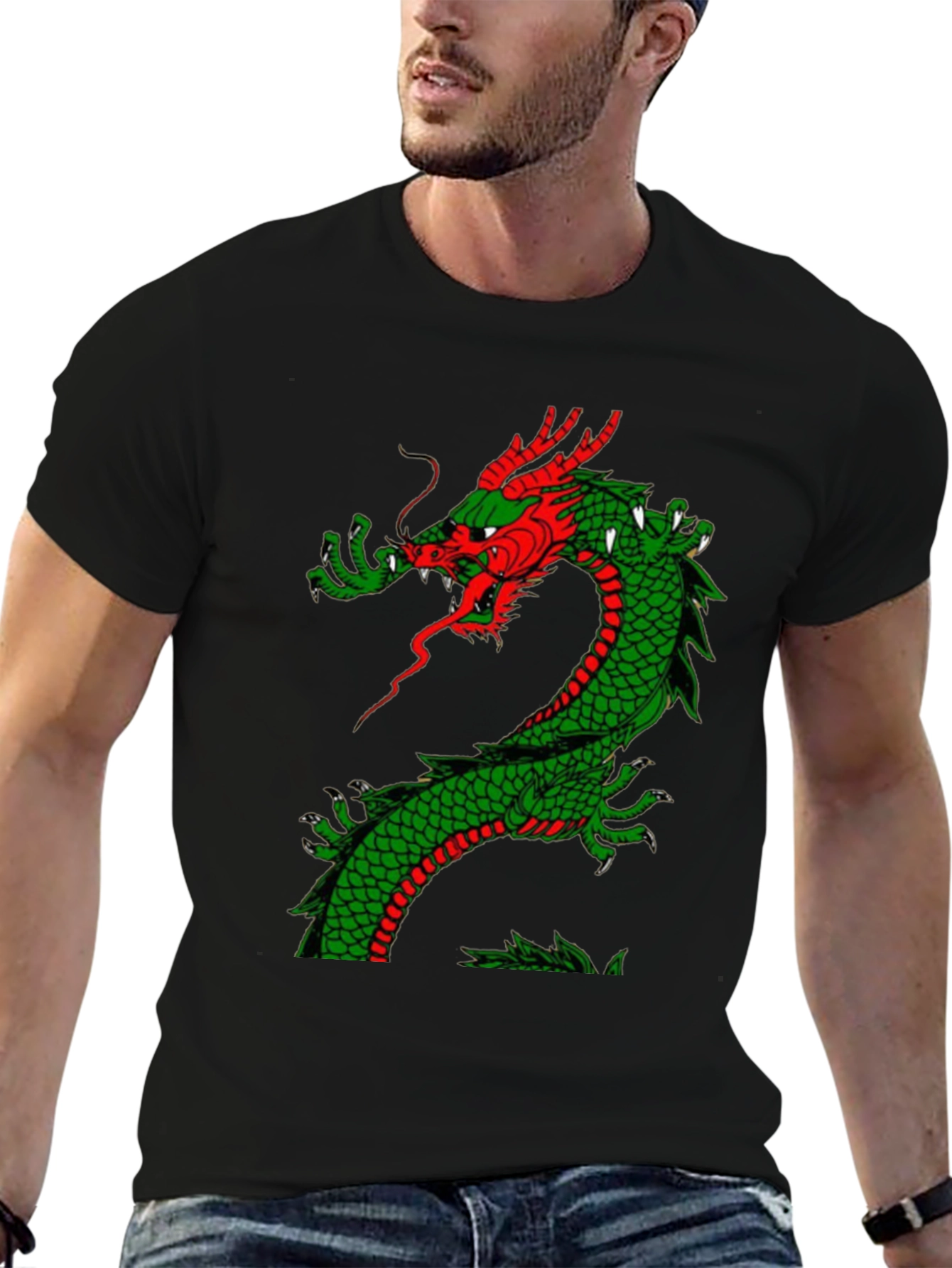 Dragon Graphic Tee - Red and Green Dragon Design