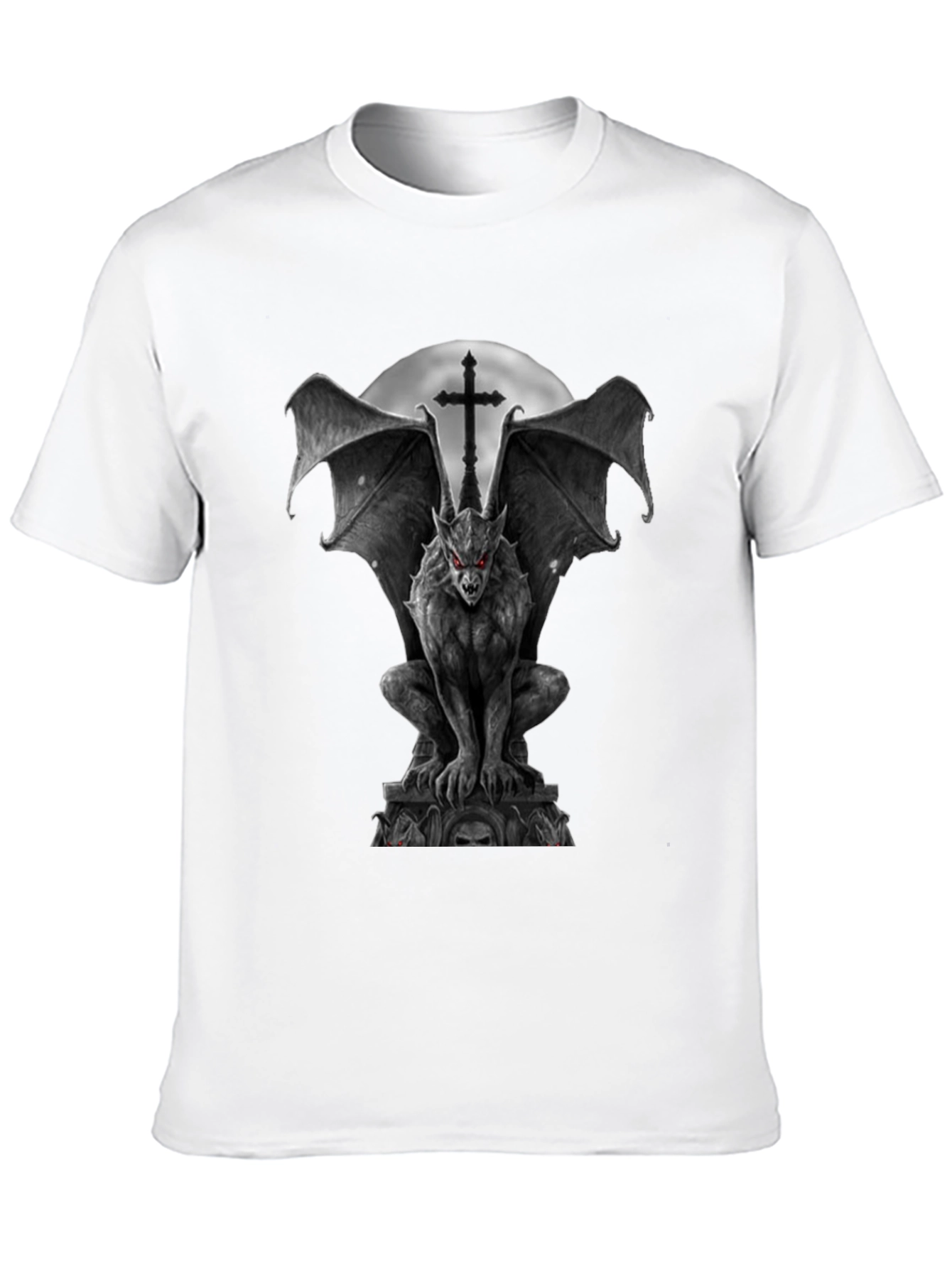 Gargoyle Gothic T-Shirt - Winged Demon & Cross Design