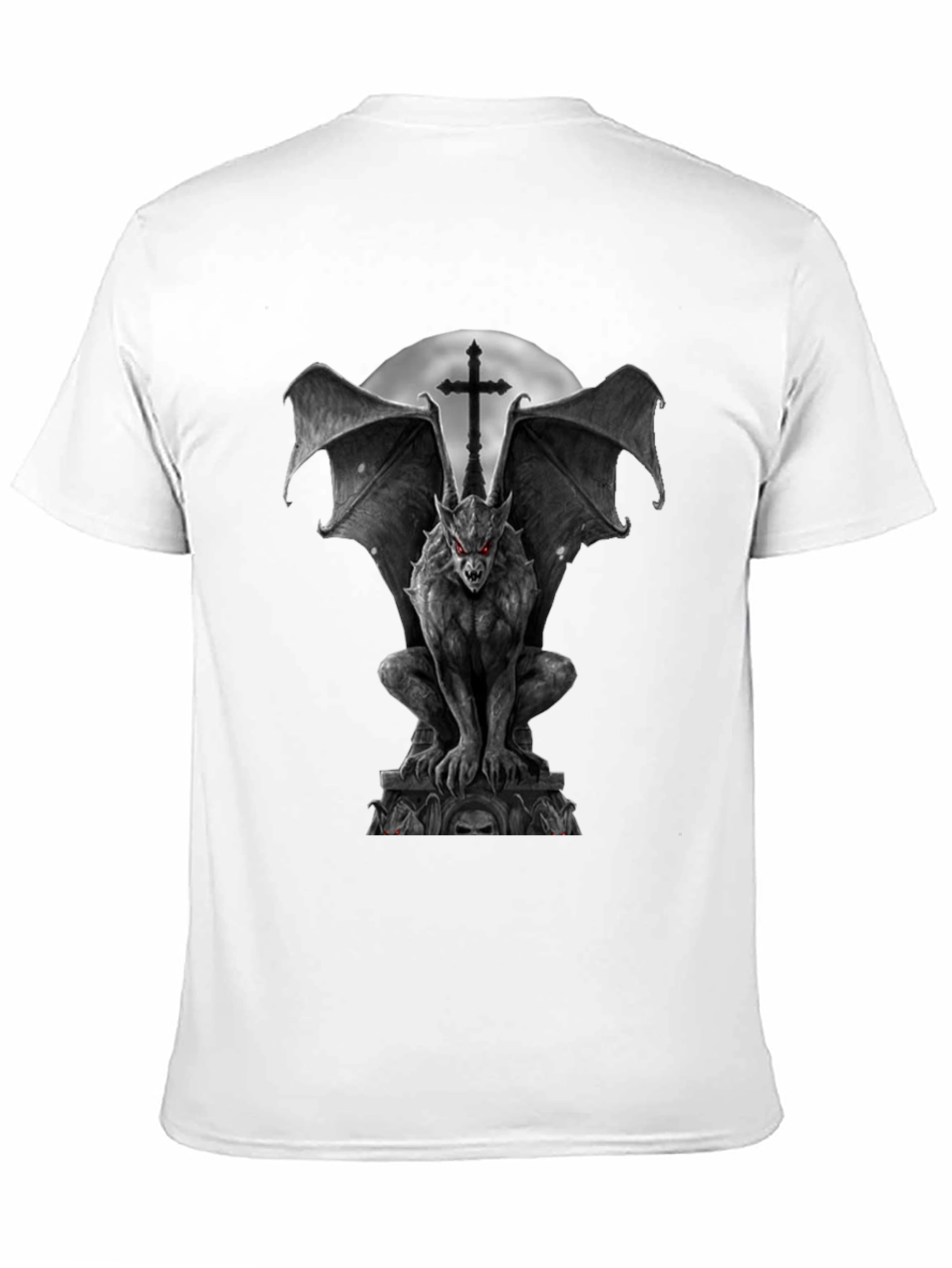 Gargoyle Gothic T-Shirt - Winged Demon & Cross Design