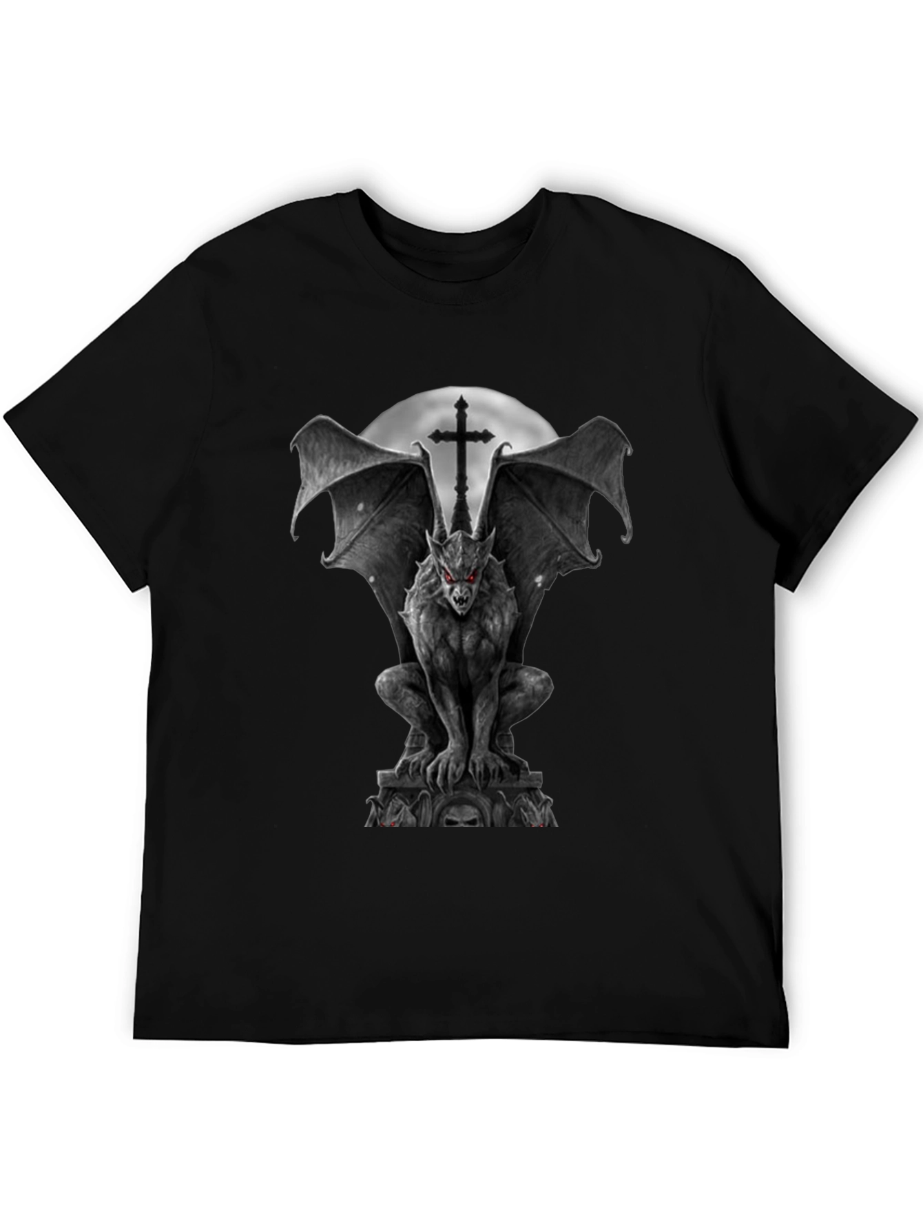 Gargoyle Gothic T-Shirt - Winged Demon & Cross Design