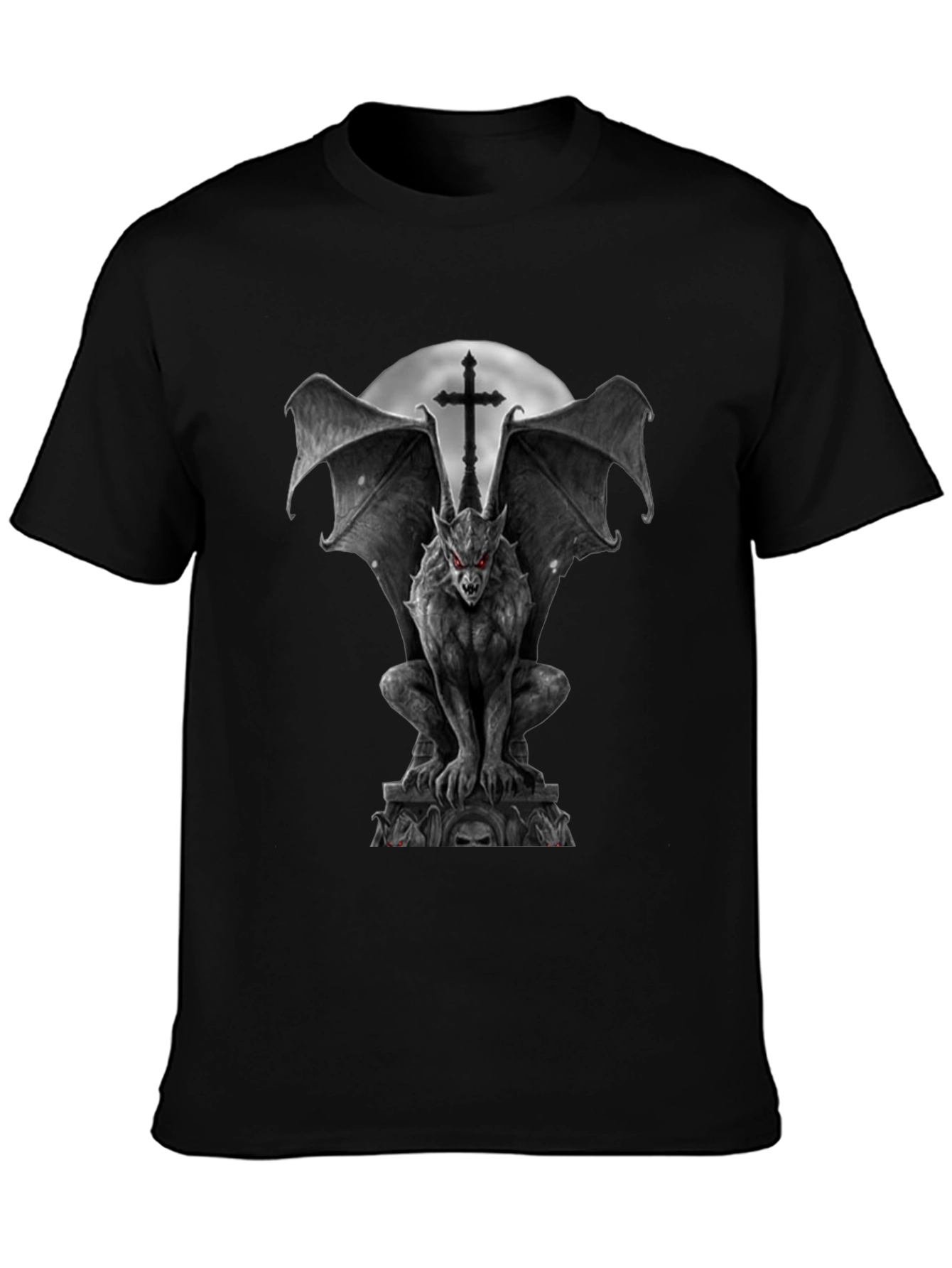 Gargoyle Gothic T-Shirt - Winged Demon & Cross Design