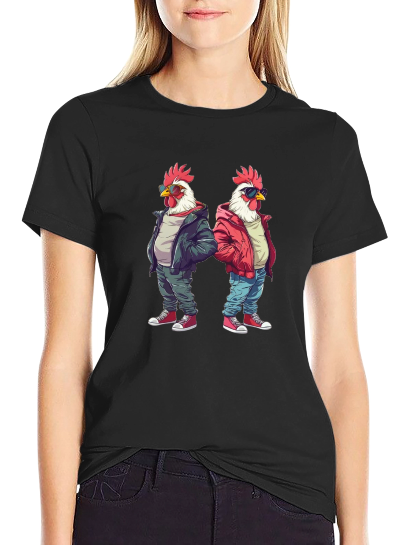Cool Chicken Graphic Tee - Black Cotton Shirt