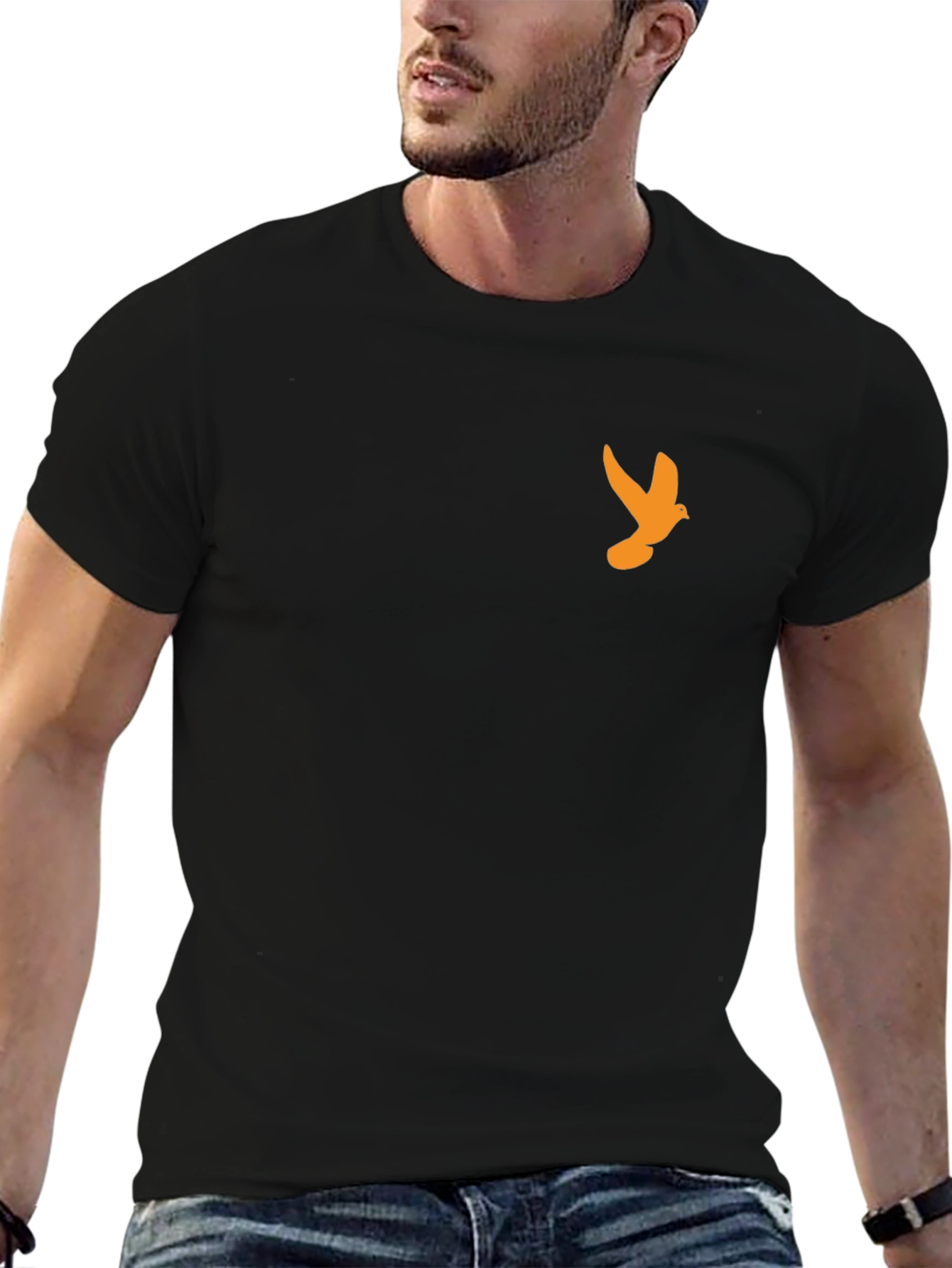 Black T-Shirt with Orange Dove Graphic