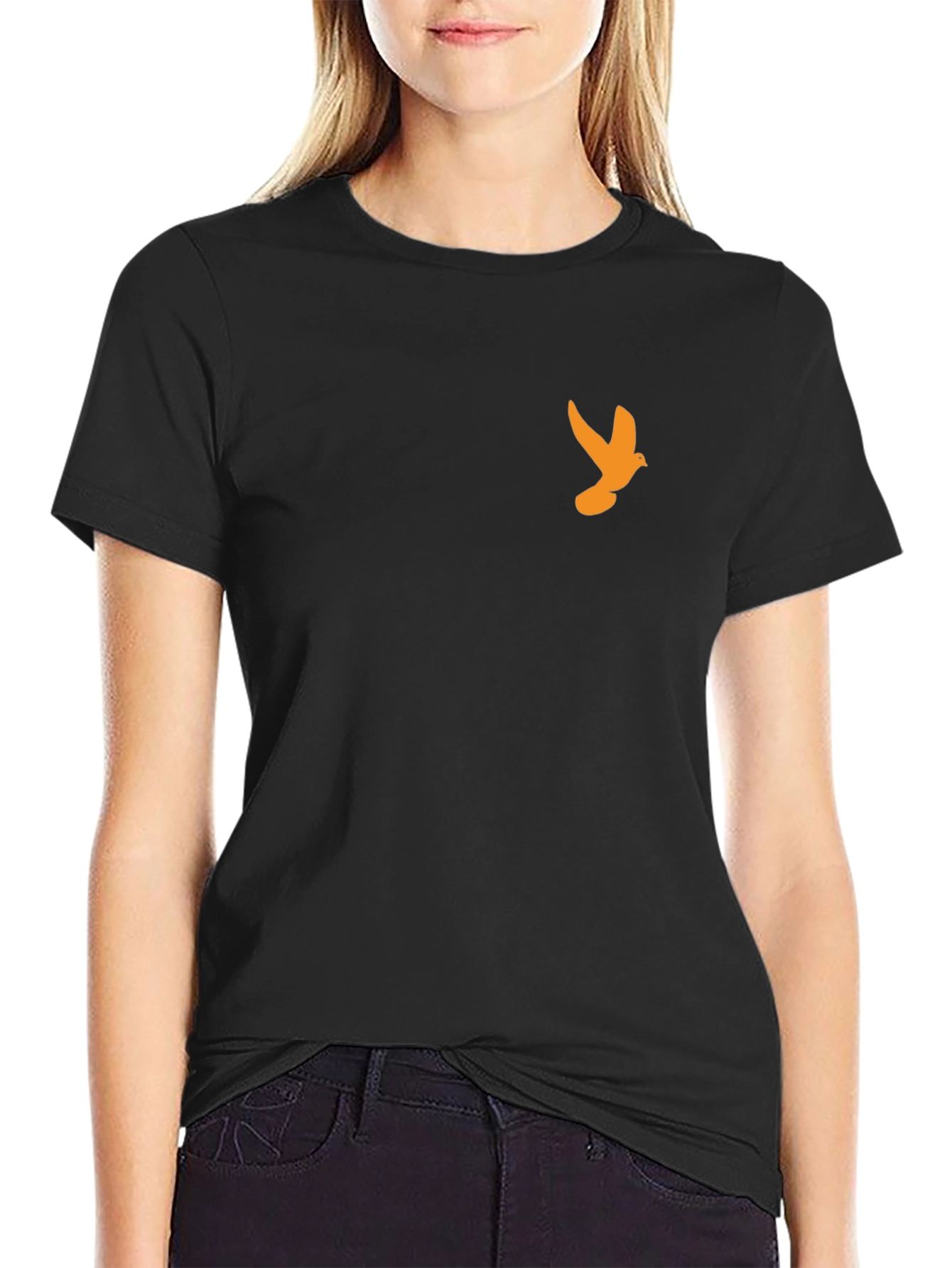 Black T-Shirt with Orange Dove Graphic