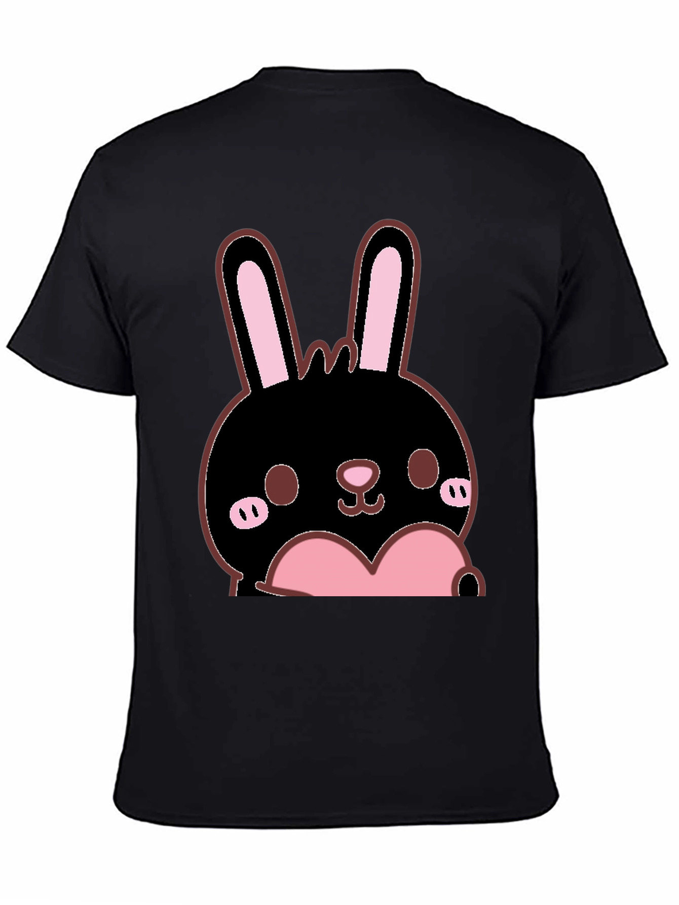 Kawaii Bunny Heart Graphic Tee - Black