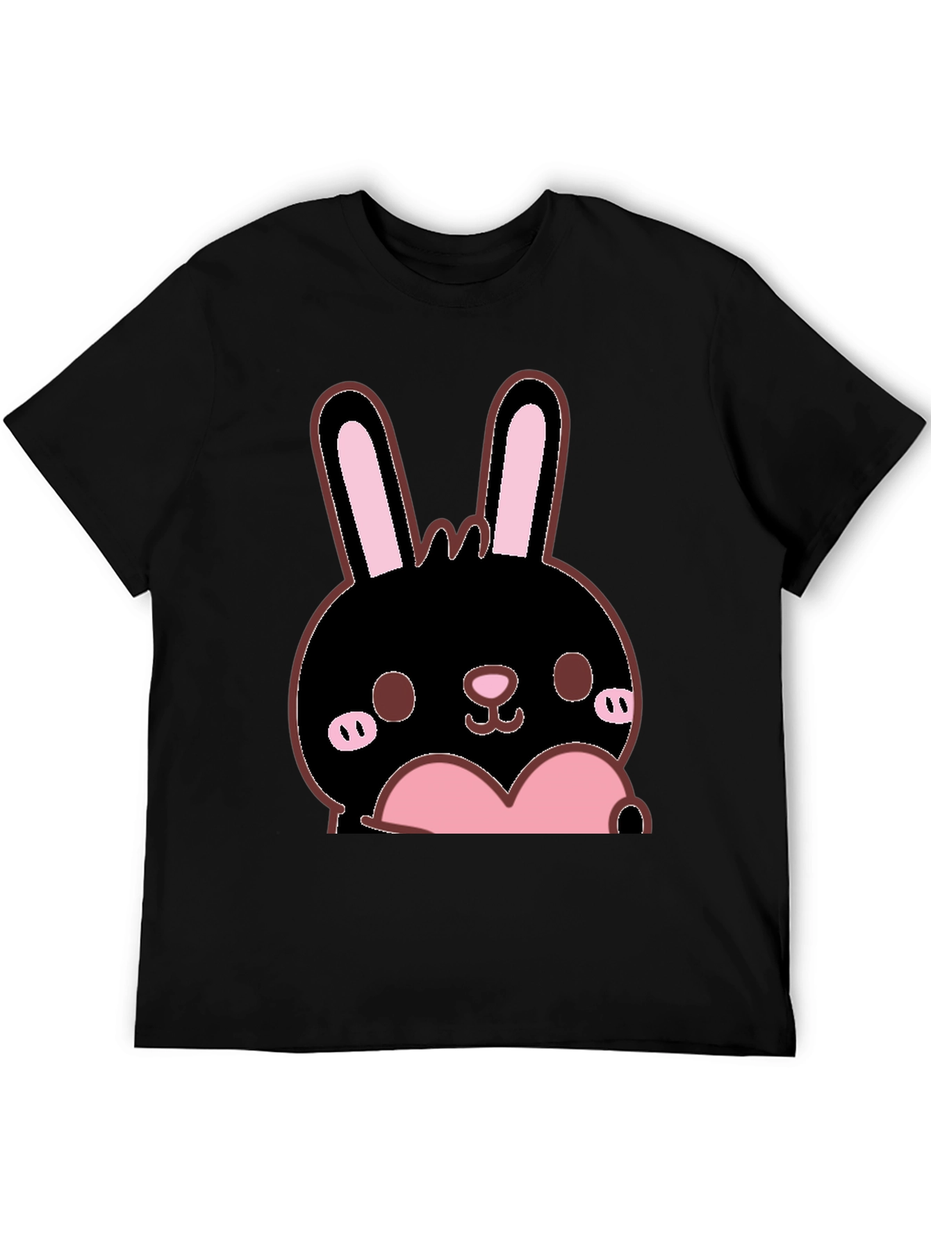 Kawaii Bunny Heart Graphic Tee - Black
