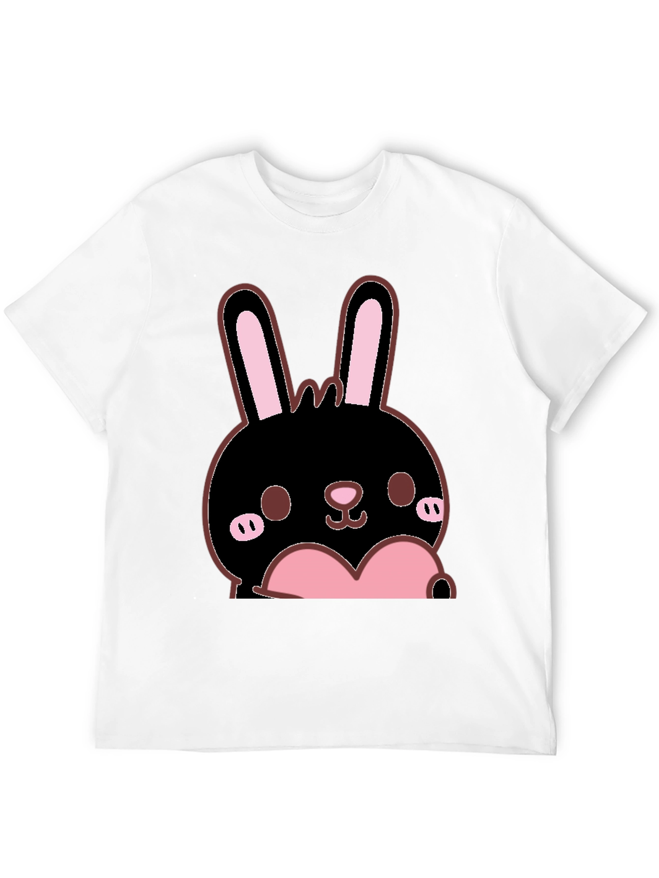 Kawaii Bunny Heart Graphic Tee - Black