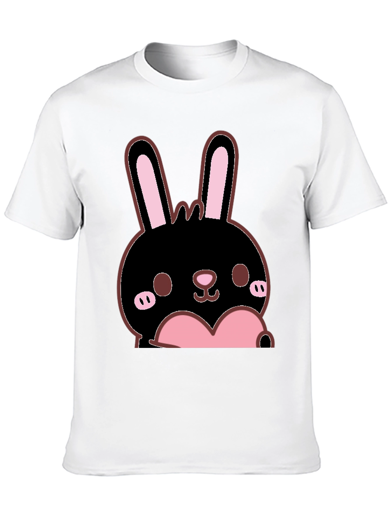 Kawaii Bunny Heart Graphic Tee - Black